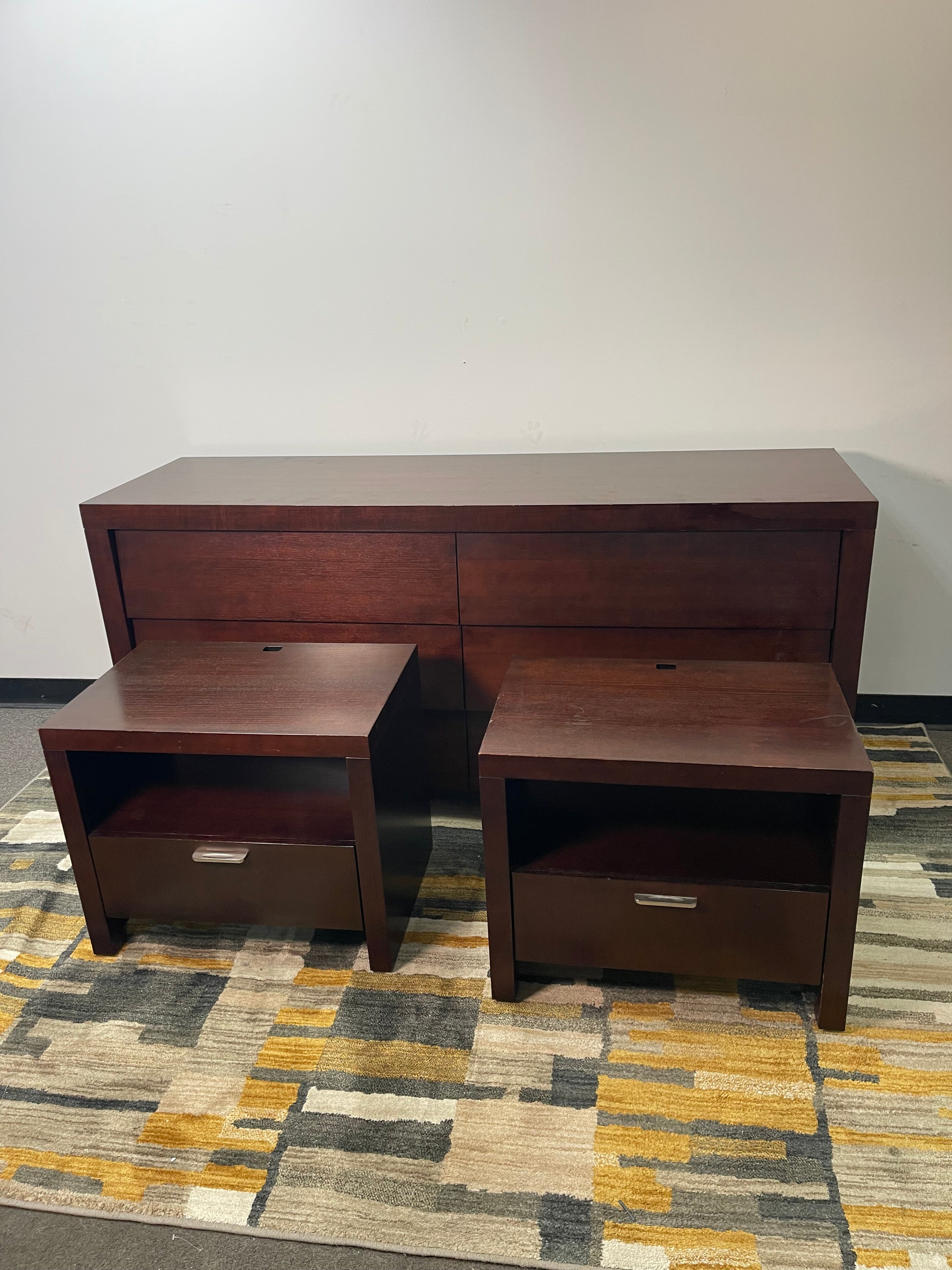 Ethan Allen Modern Espresso 6-Drawer Dresser and 2 Nightstands