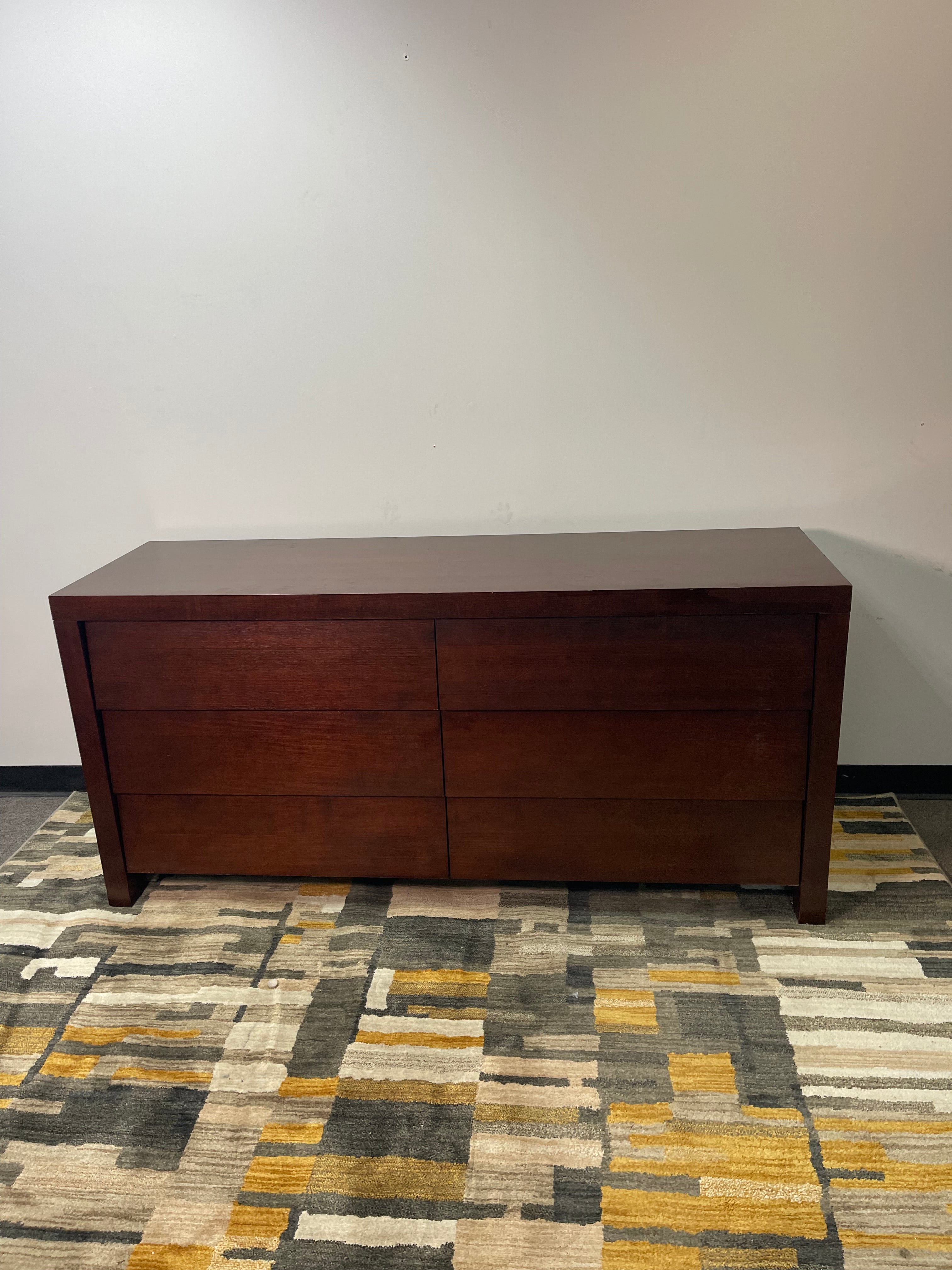 Ethan Allen Modern Espresso 6-Drawer Dresser and 2 Nightstands