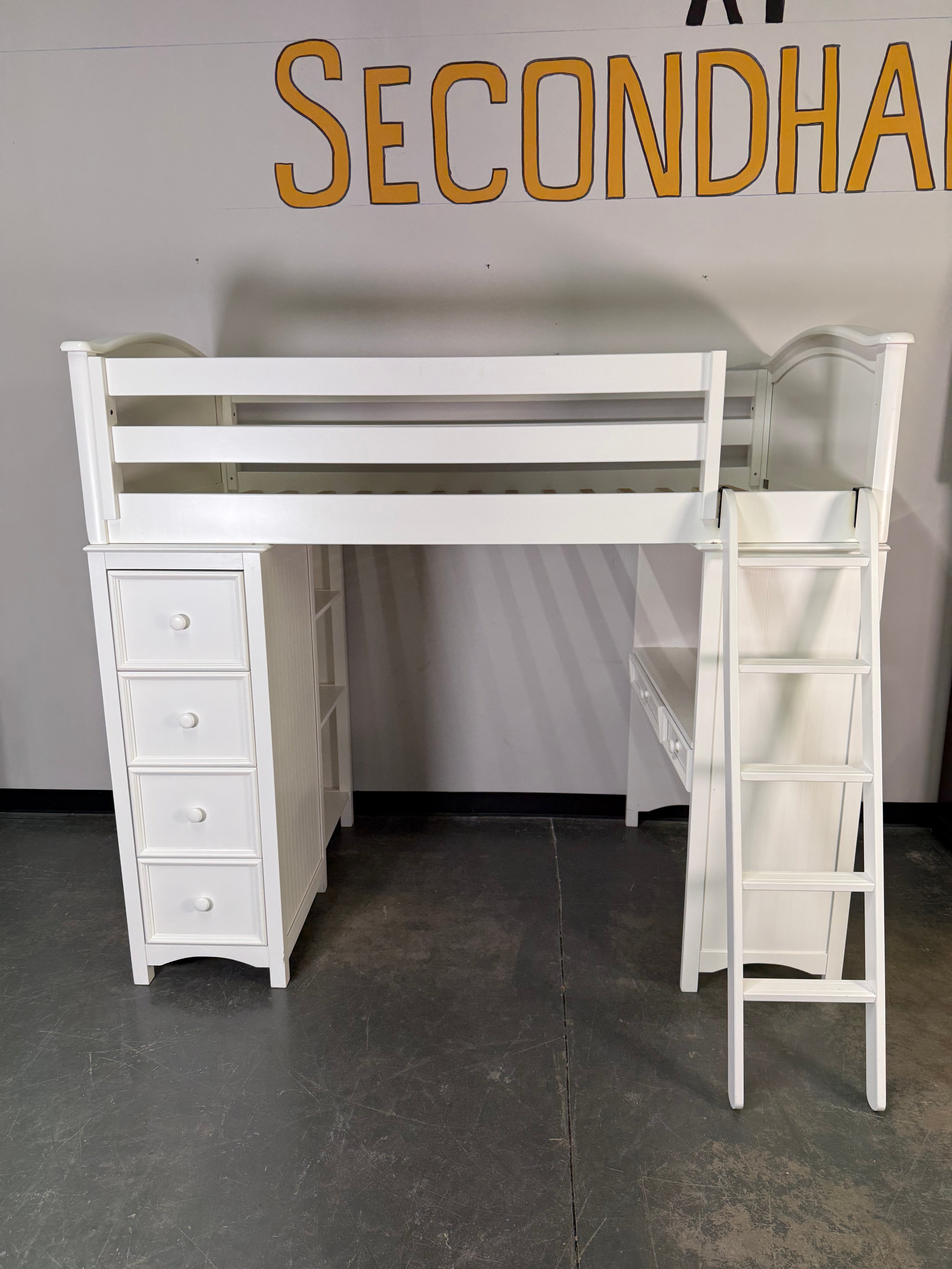 All-in-One White Twin Loft Bed with Desk, Storage &amp; Ladder 🤍
