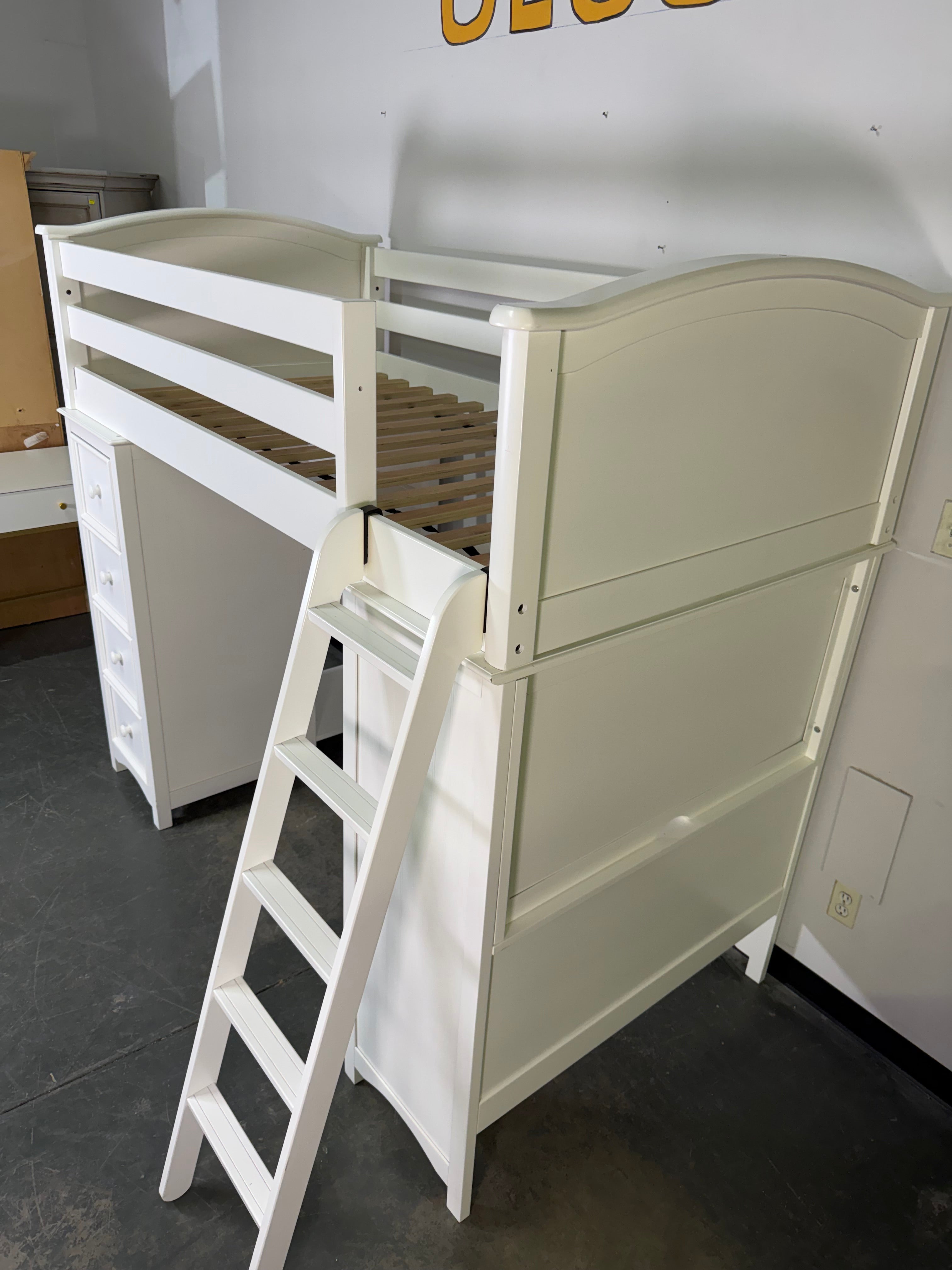 All-in-One White Twin Loft Bed with Desk, Storage & Ladder 🤍