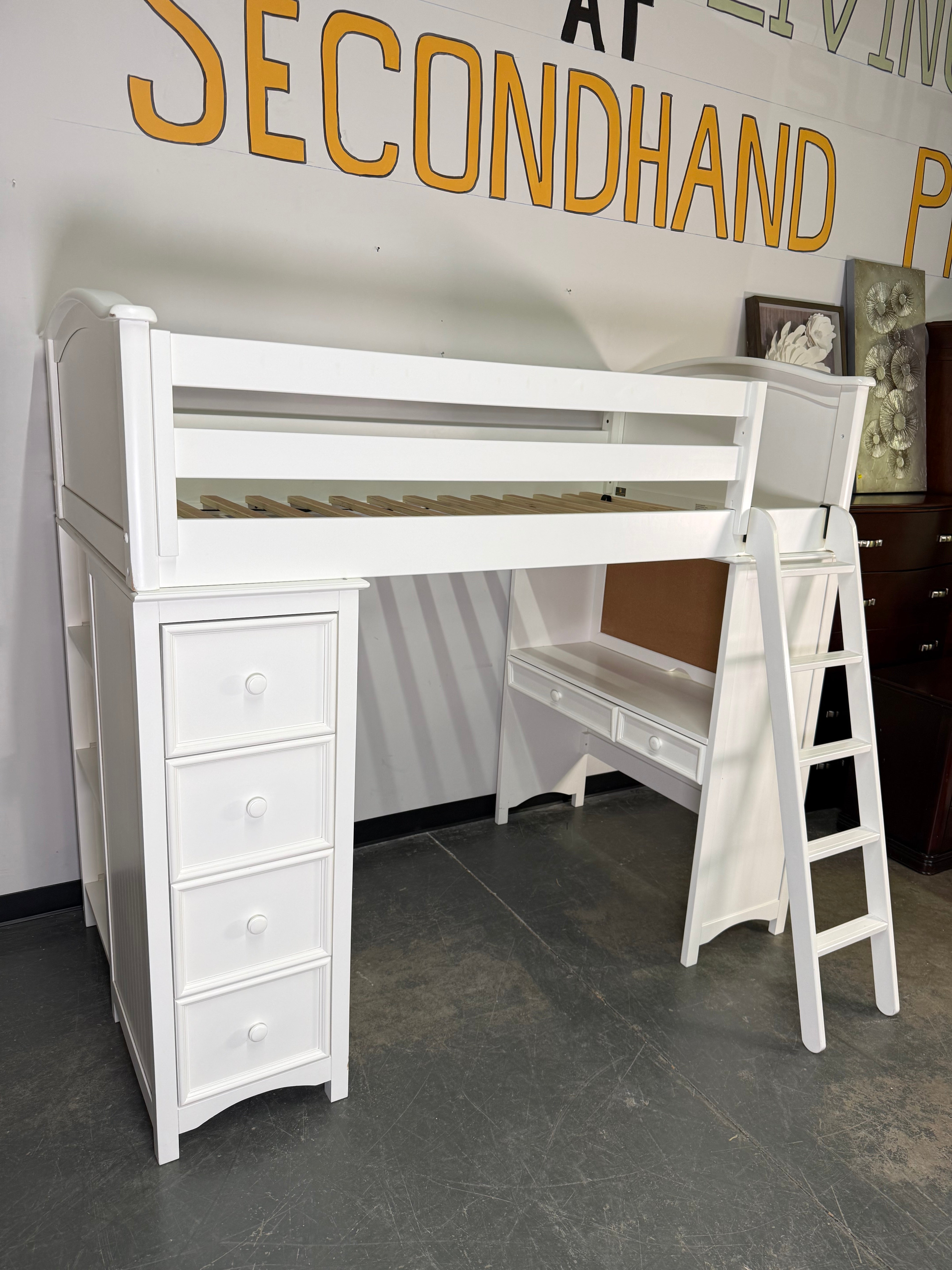 All-in-One White Twin Loft Bed with Desk, Storage & Ladder 🤍