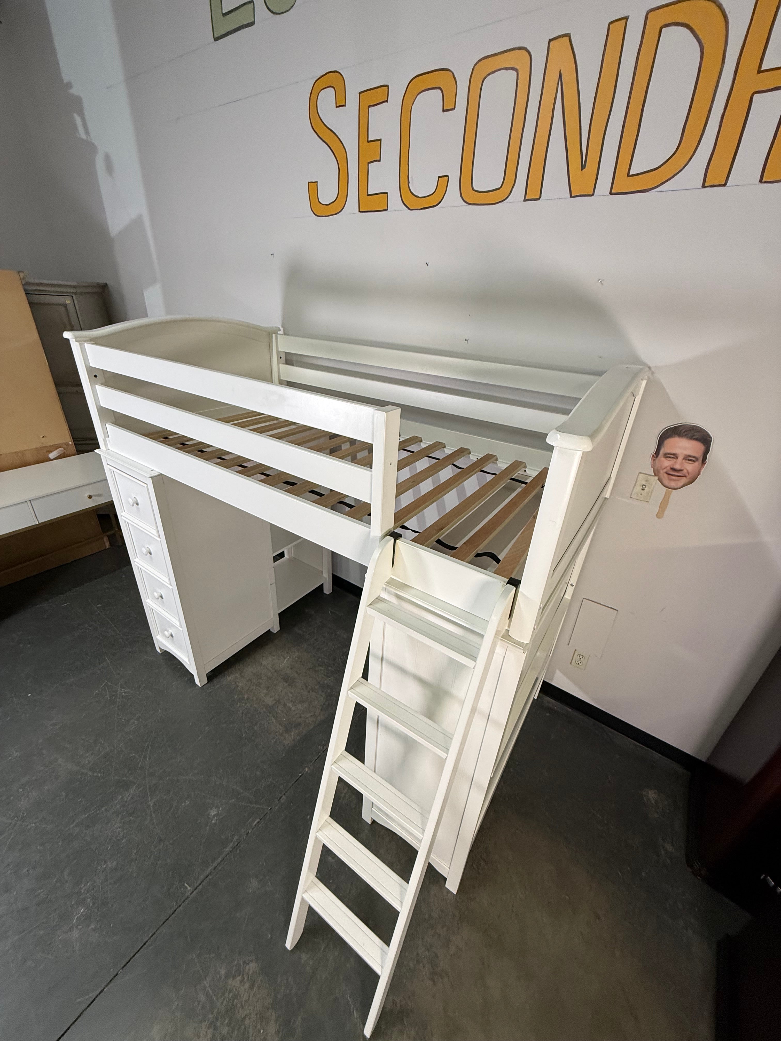 All-in-One White Twin Loft Bed with Desk, Storage &amp; Ladder 🤍