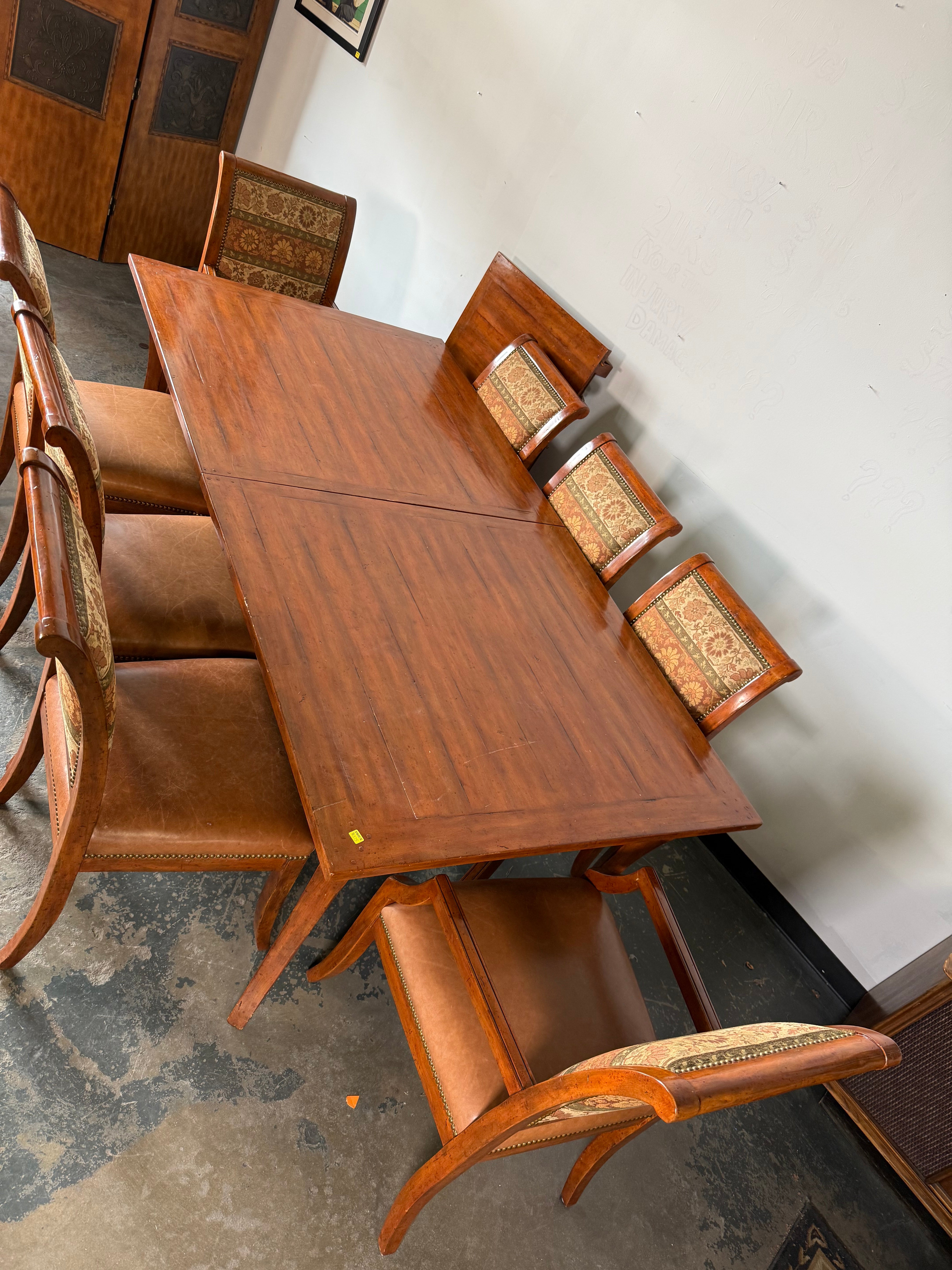 Rustic Dining Table Set with 8 Chairs & Leaf