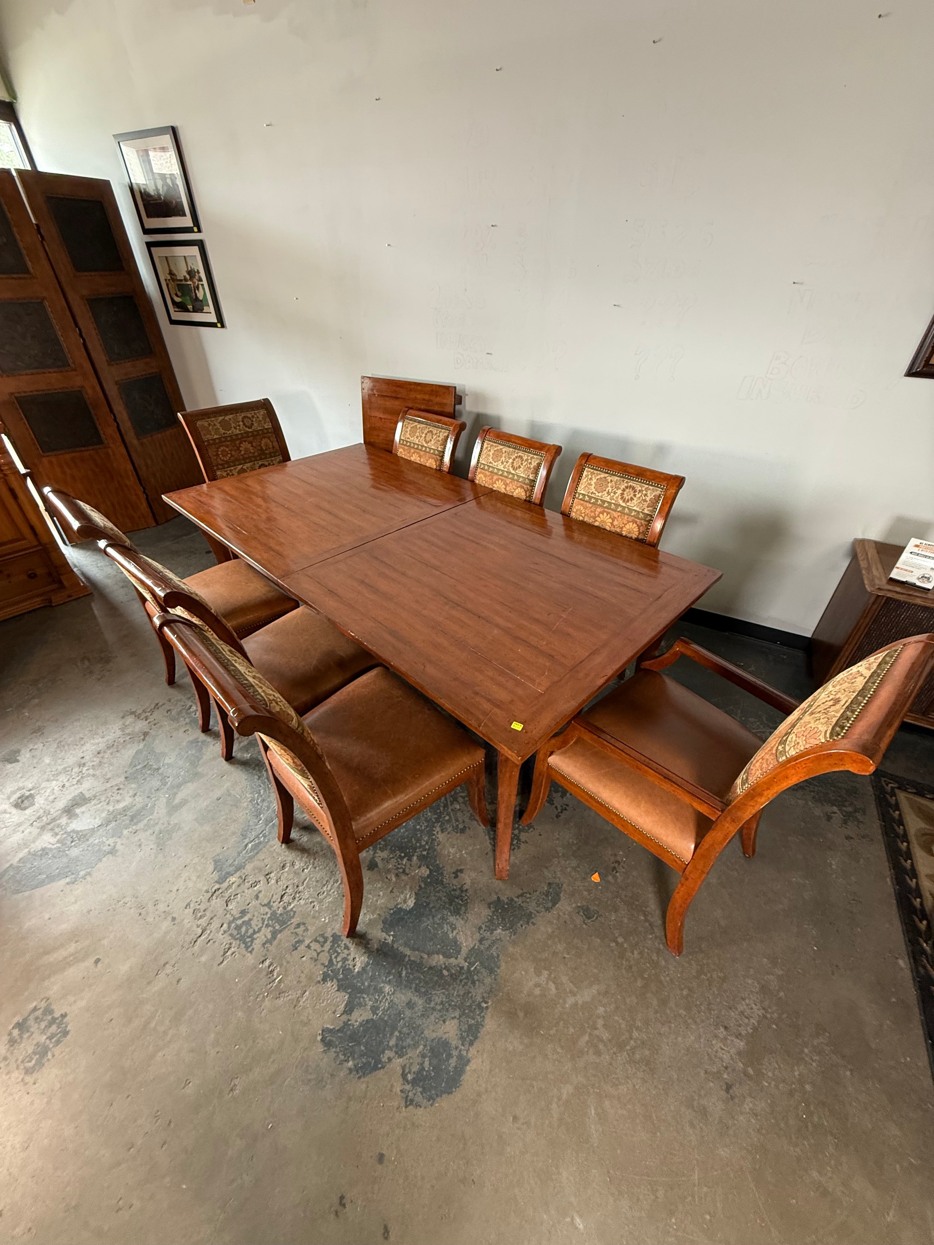 Rustic Dining Table Set with 8 Chairs & Leaf