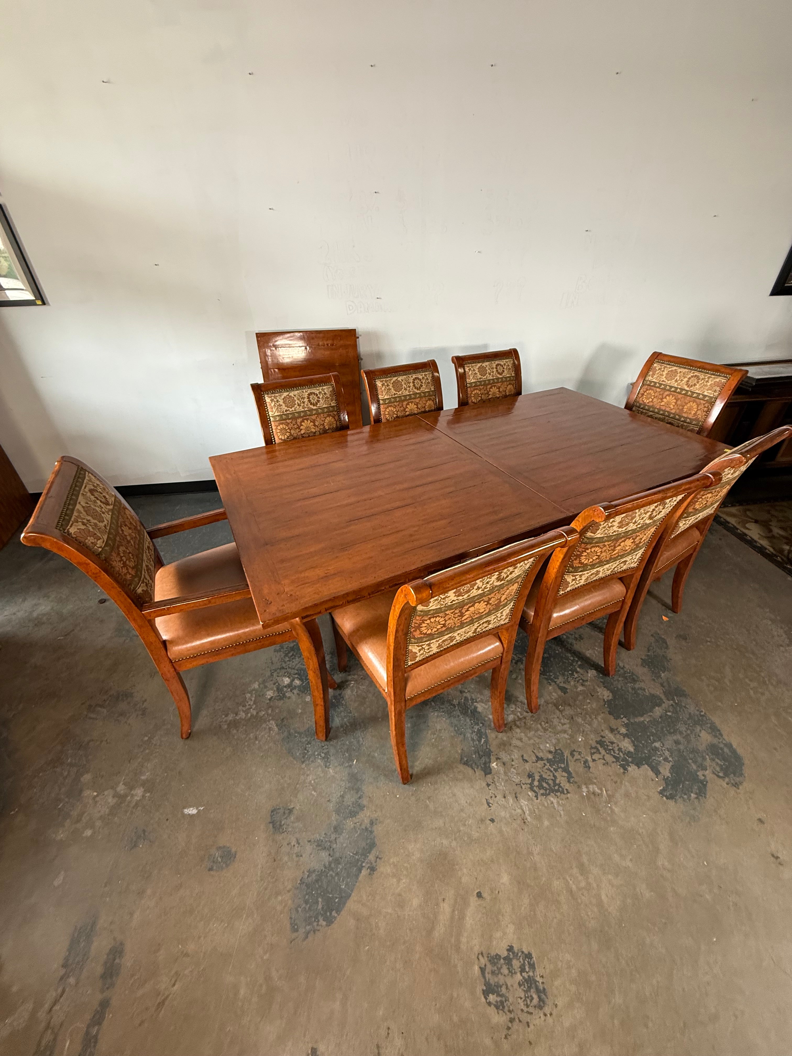 Rustic Dining Table Set with 8 Chairs & Leaf