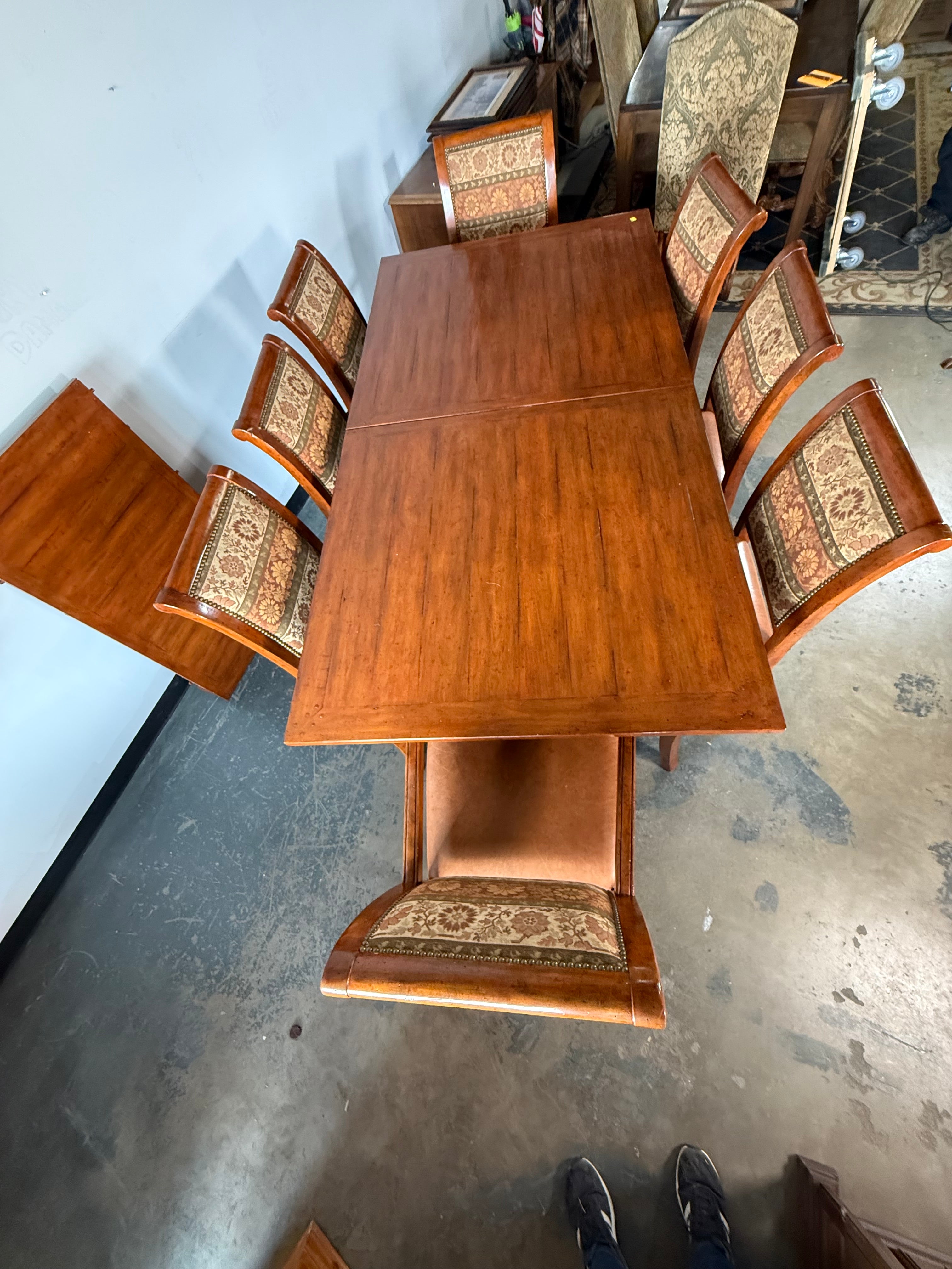 Rustic Dining Table Set with 8 Chairs & Leaf