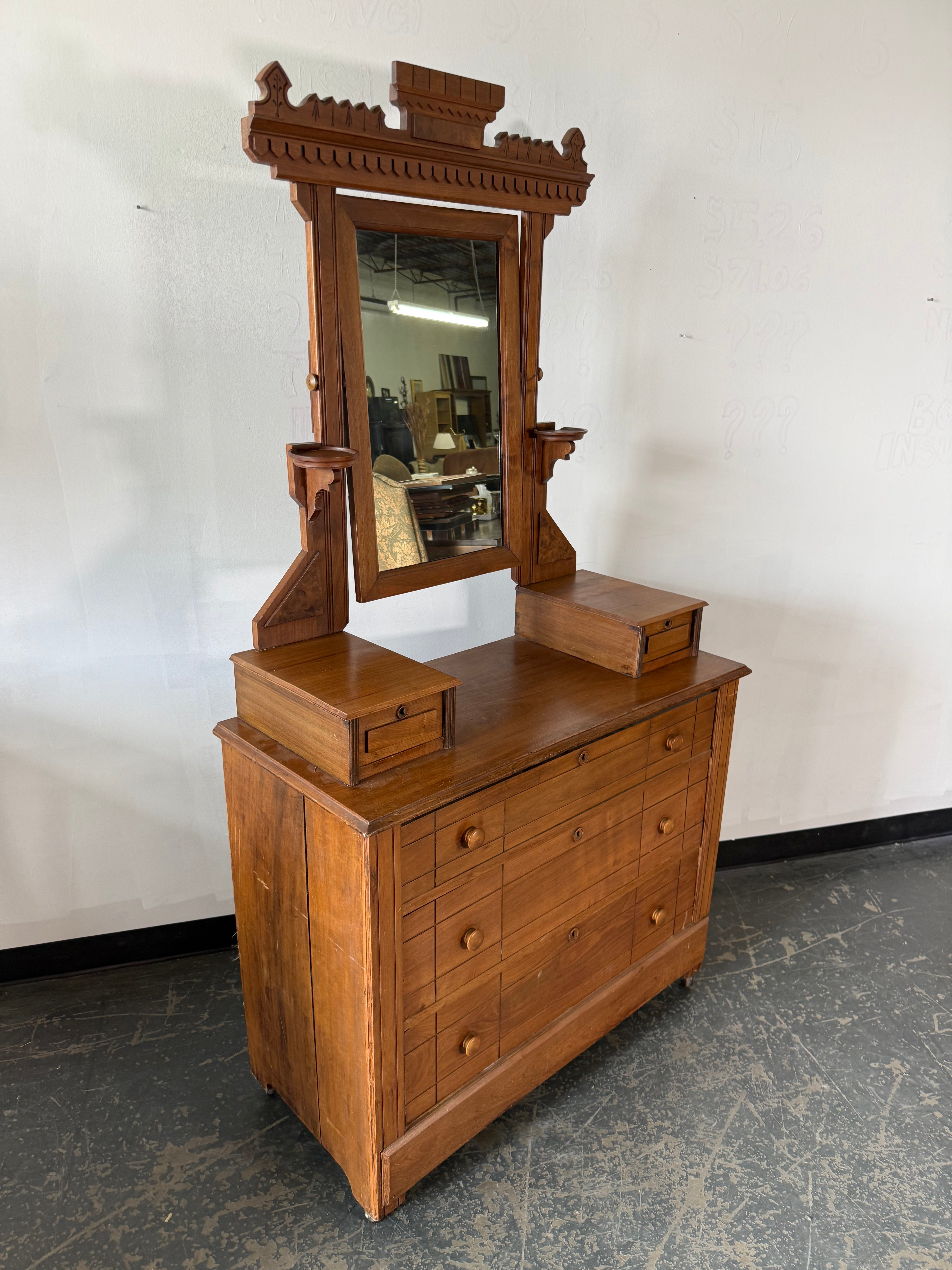 Ornate Vintage Dresser with Mirror Hutch