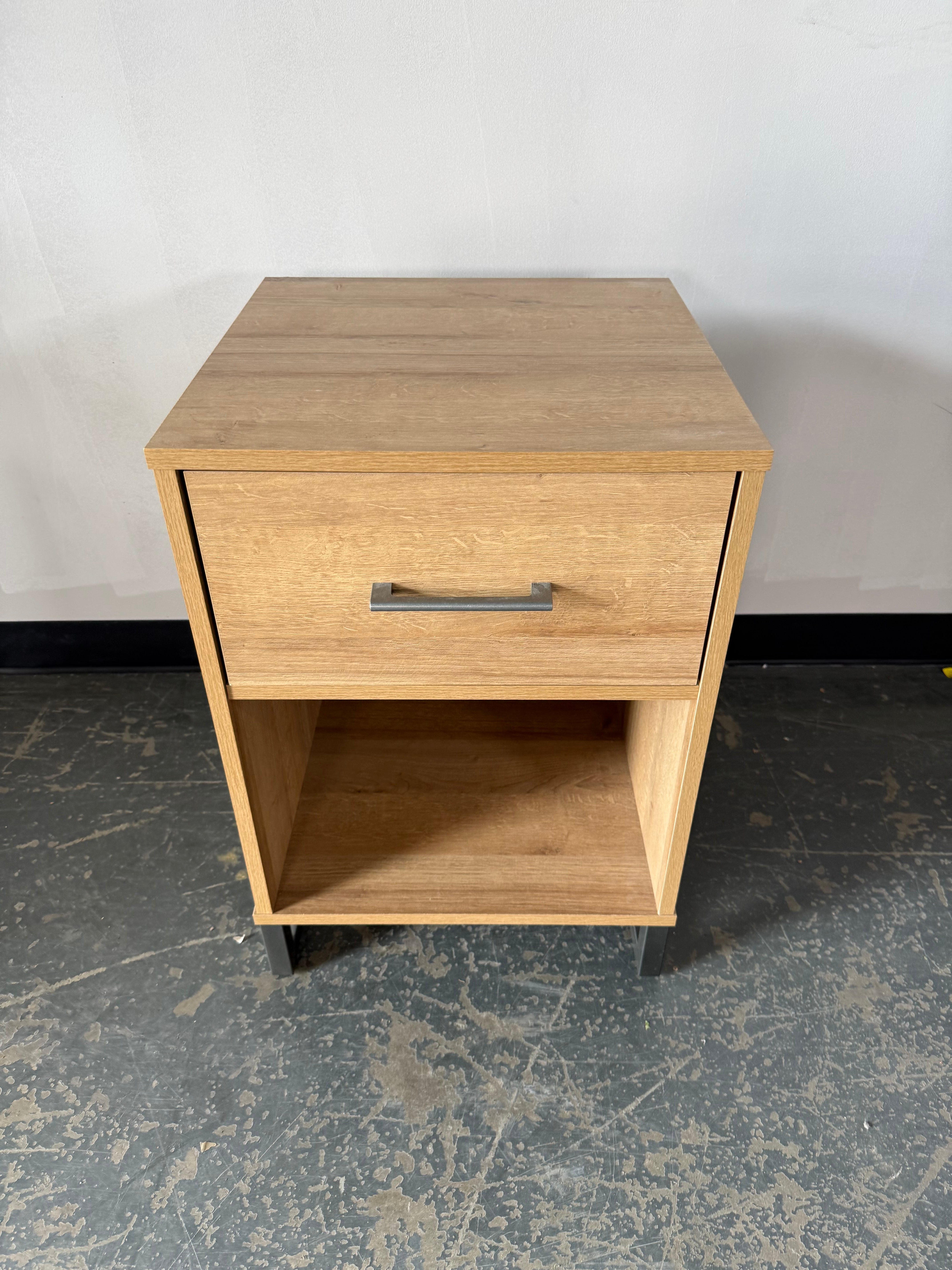 Modern Light Oak Nightstand with Drawer & Open Shelf