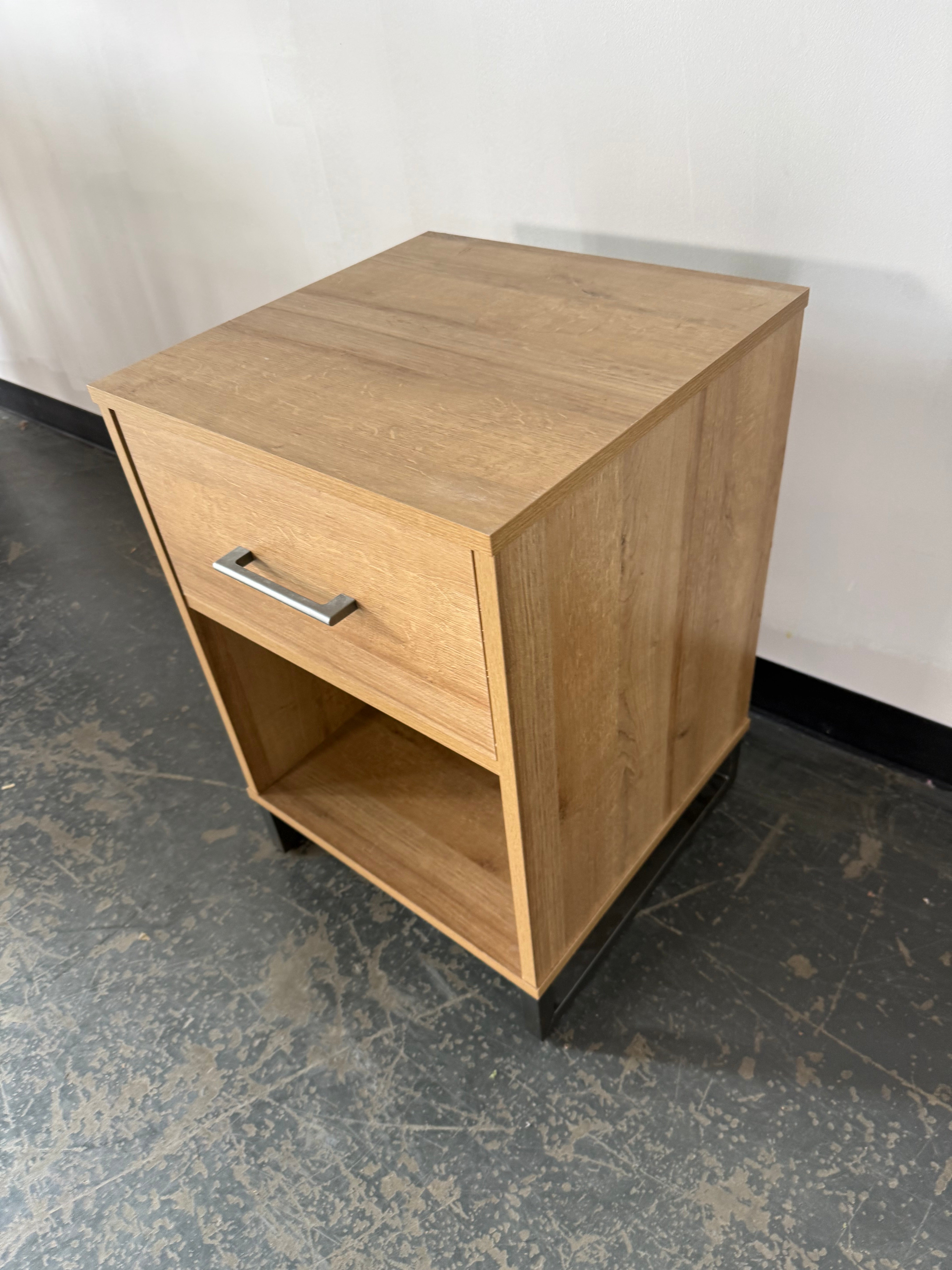 Modern Light Oak Nightstand with Drawer & Open Shelf