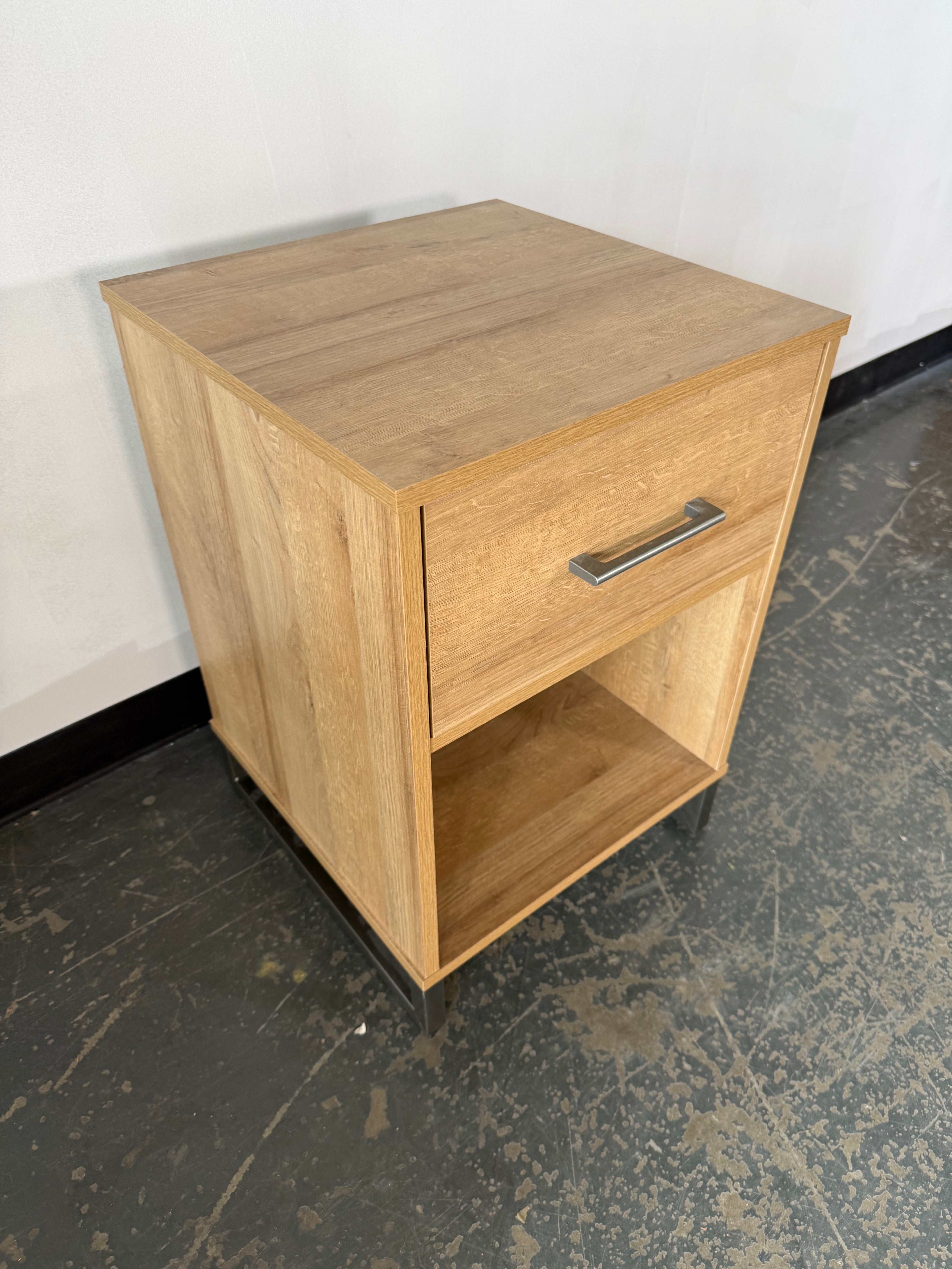 Modern Light Oak Nightstand with Drawer & Open Shelf