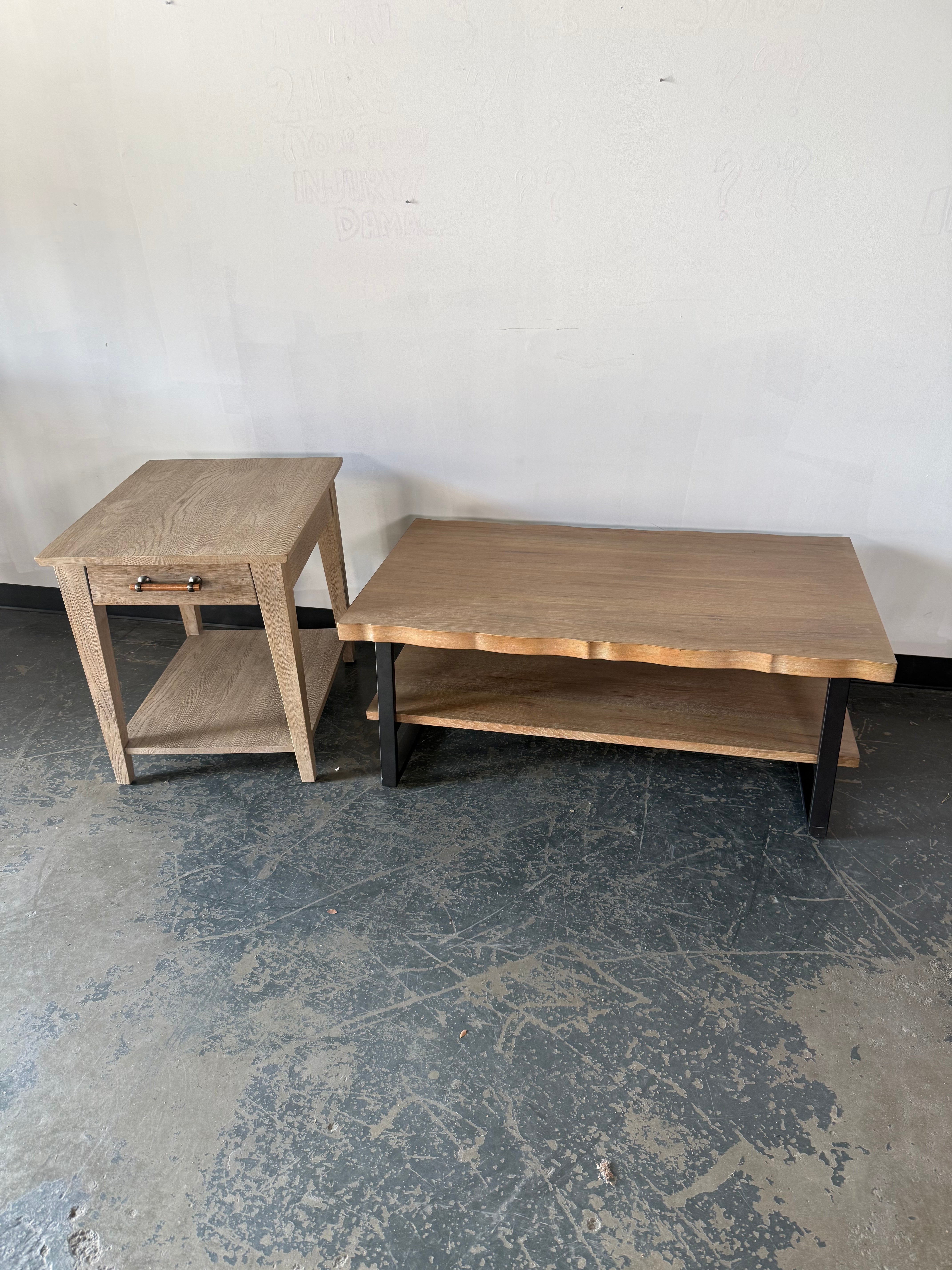 Modern Rustic Coffee &amp; End Table Set – Warm Wood with Industrial Style