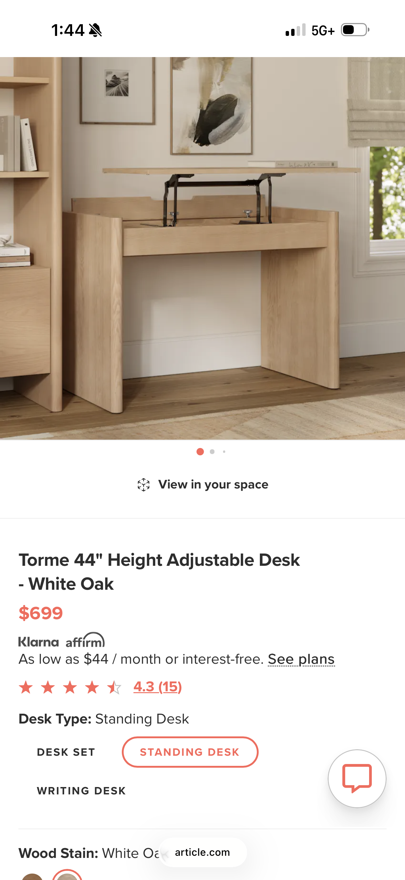 Article Torme Height-Adjustable Desk – White Oak