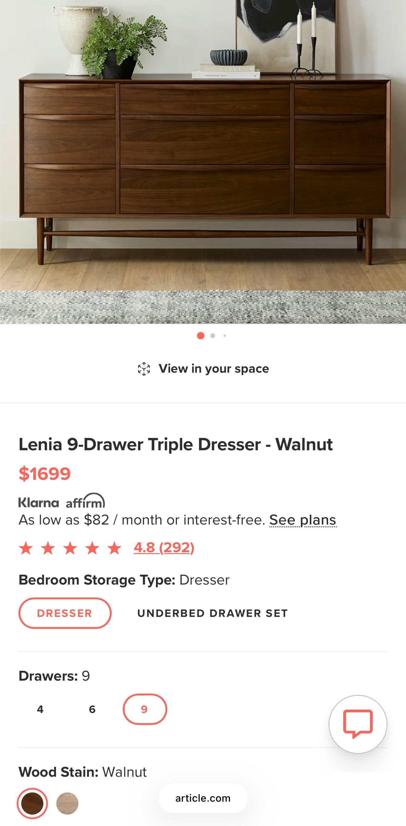 Article Lenia 9-Drawer Walnut Dresser – Modern Elegance
