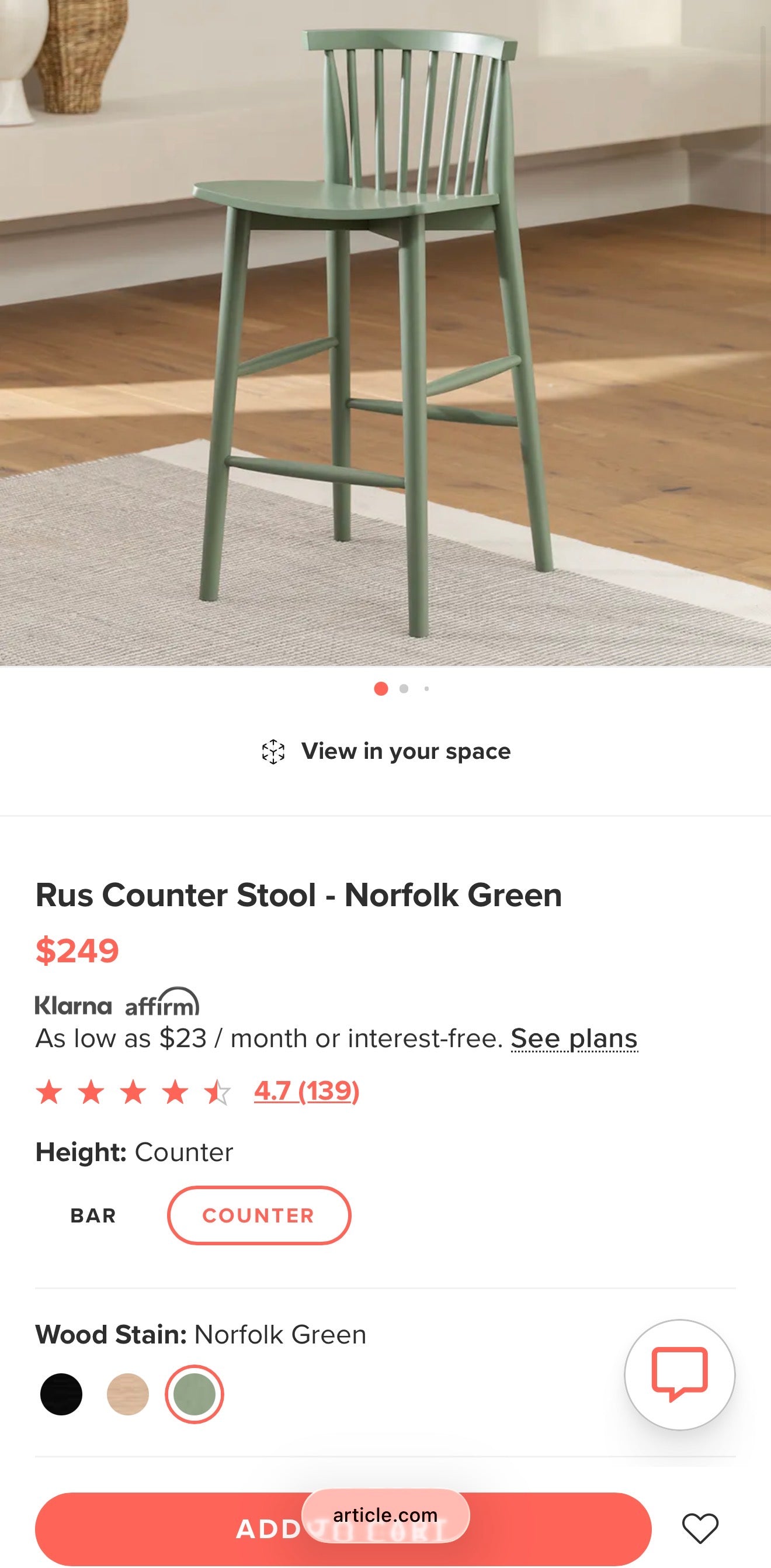 Rus Counter Stool – Norfolk Green (Set of 2)