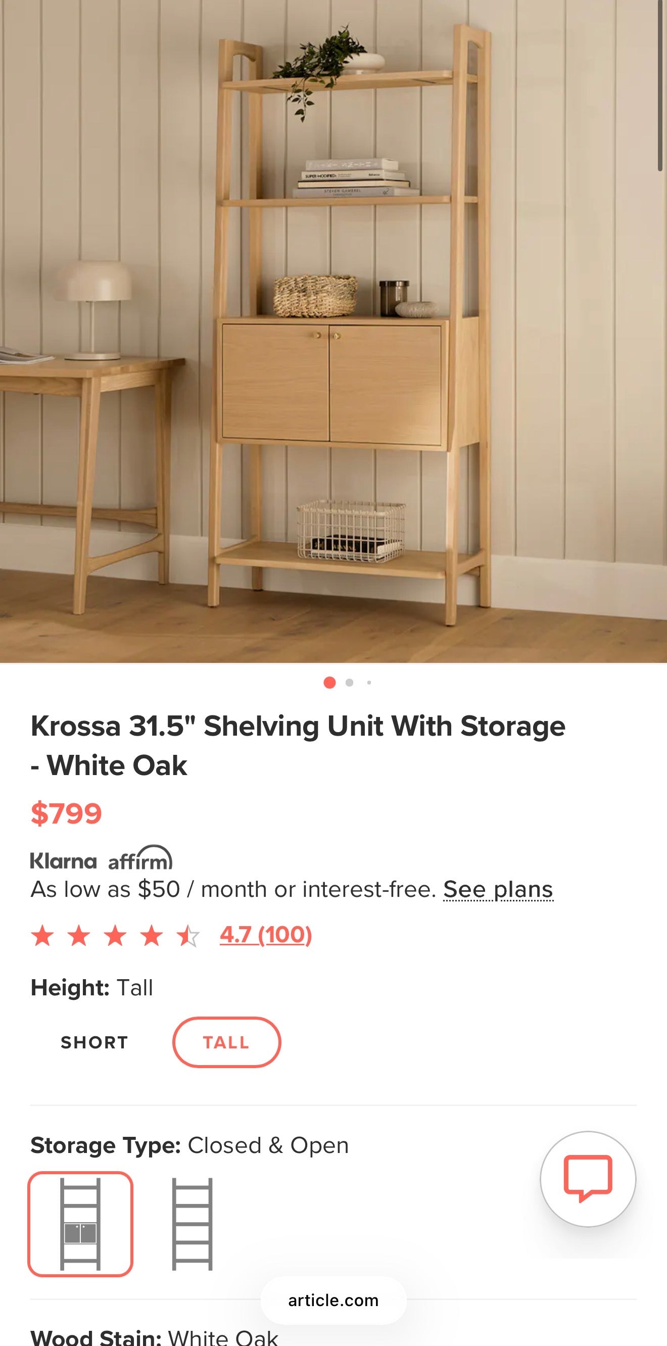 Article Krossa White Oak Shelving Unit with Storage
