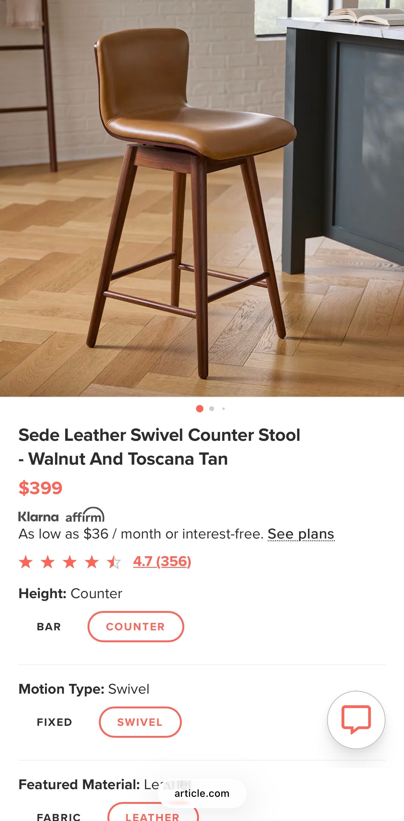 Sede Leather Counter Stool – Toscana Tan & Walnut
