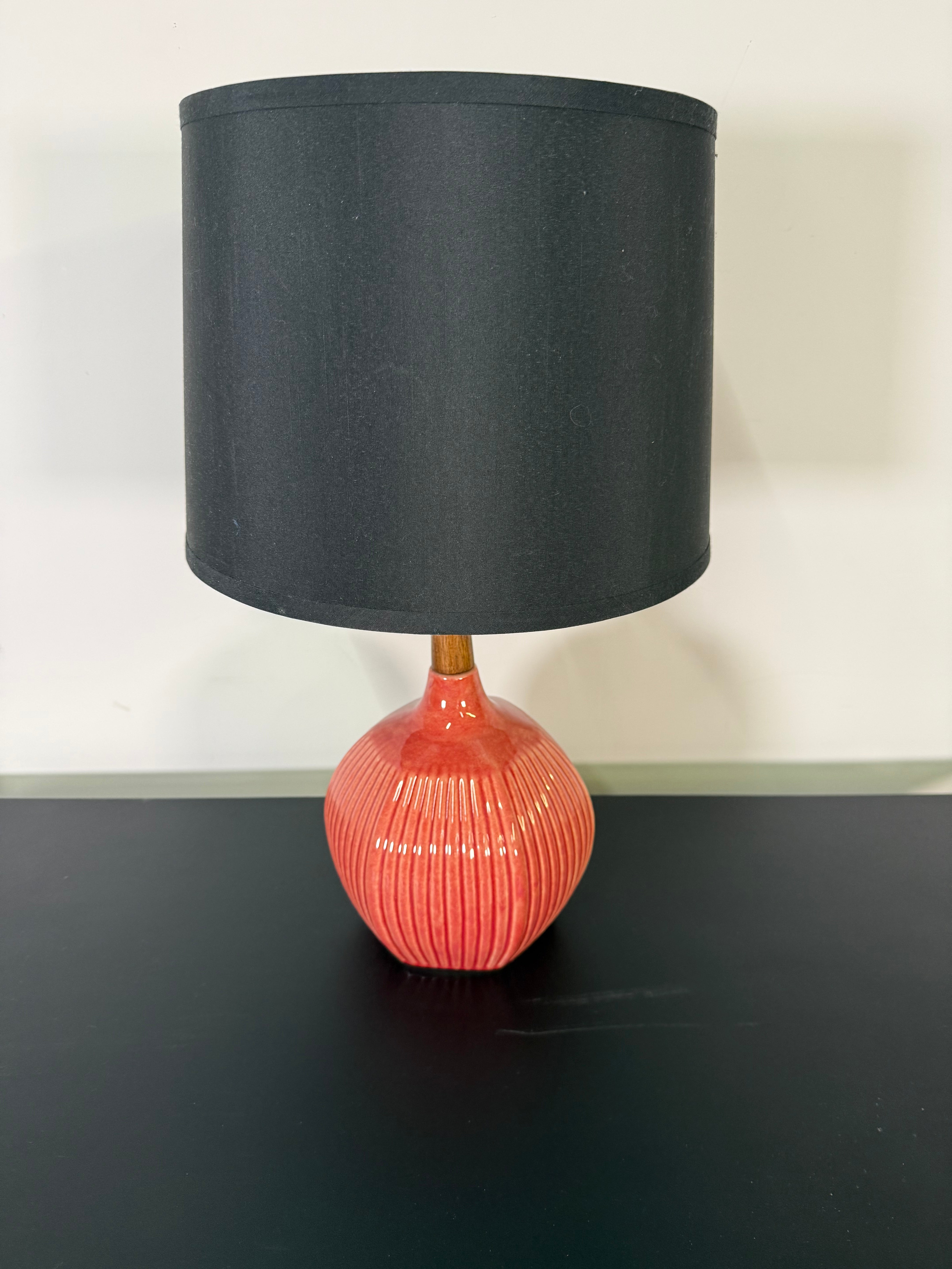 Bold Coral Ceramic Table Lamp w/ Black Shade