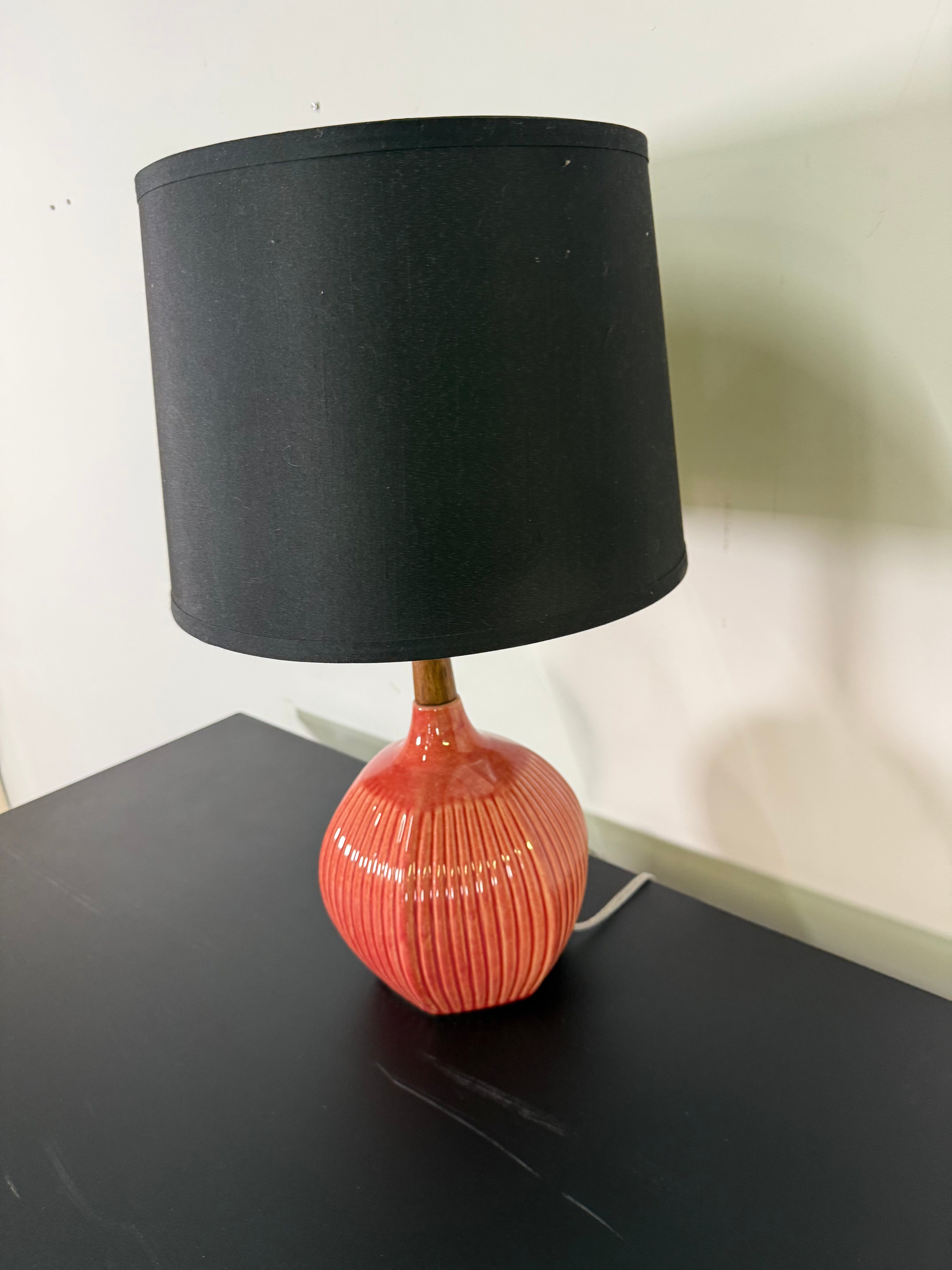 Bold Coral Ceramic Table Lamp w/ Black Shade