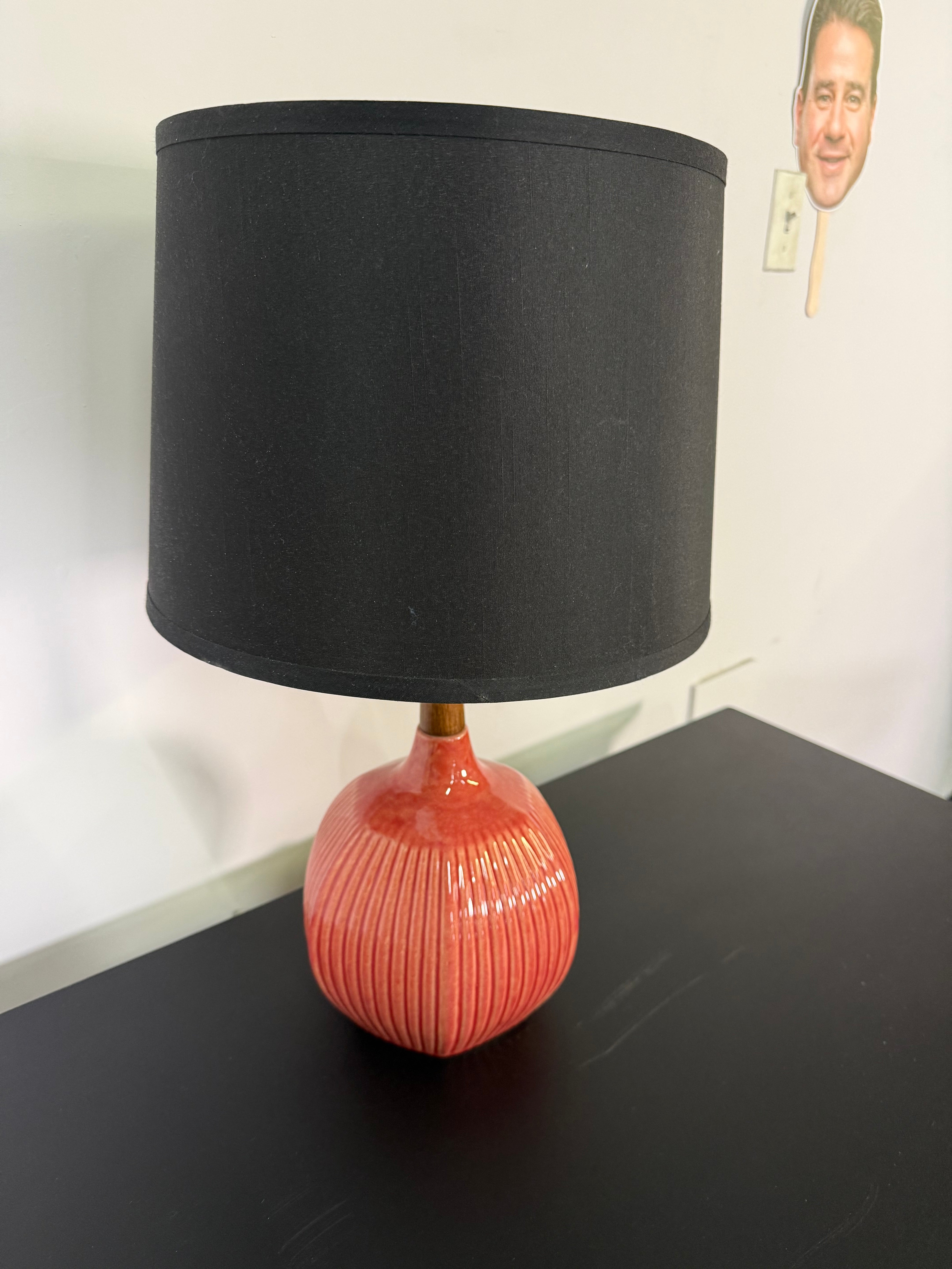 Bold Coral Ceramic Table Lamp w/ Black Shade