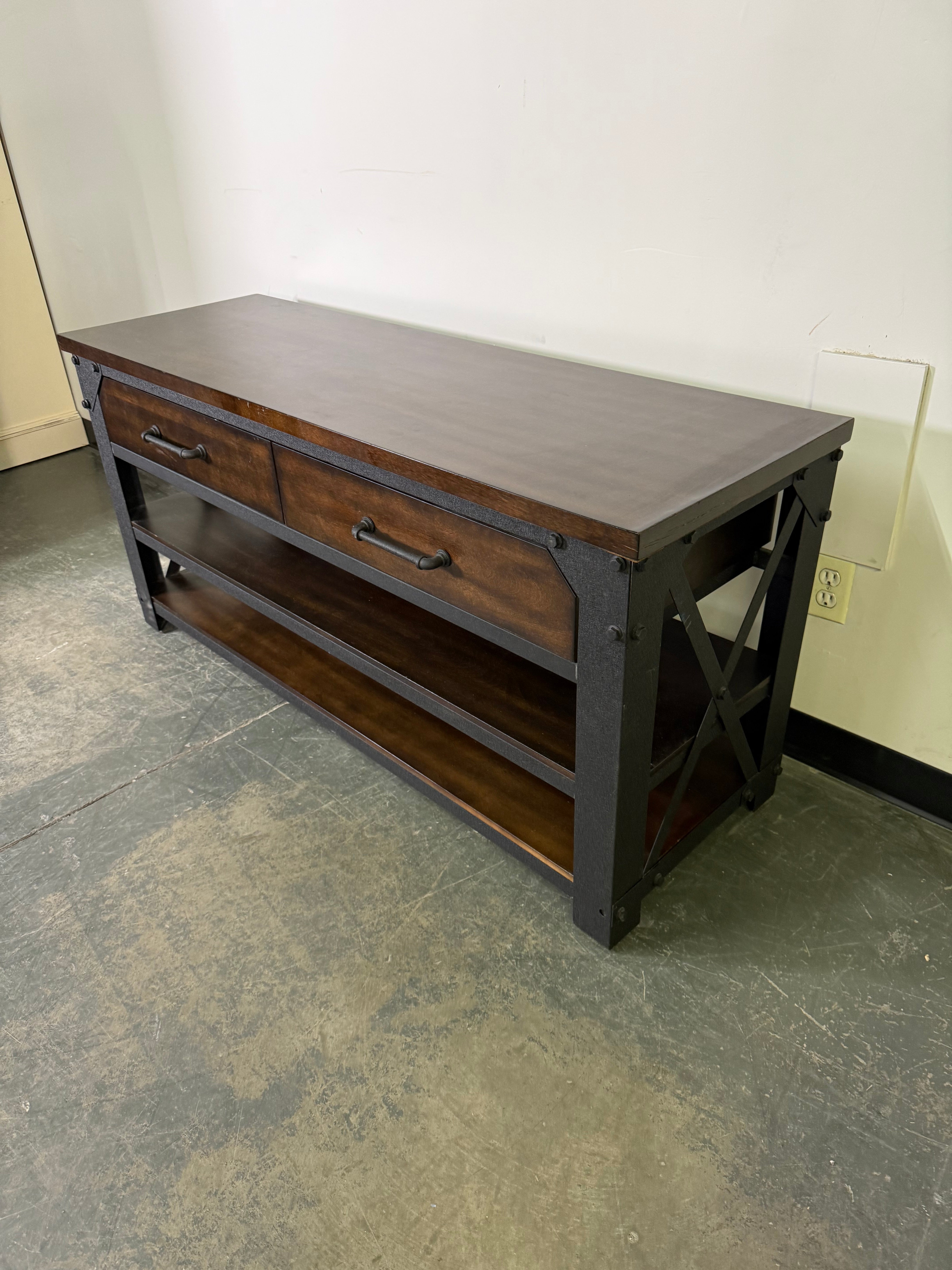 Rustic Industrial TV Stand / Console – Warm Wood & Metal Design