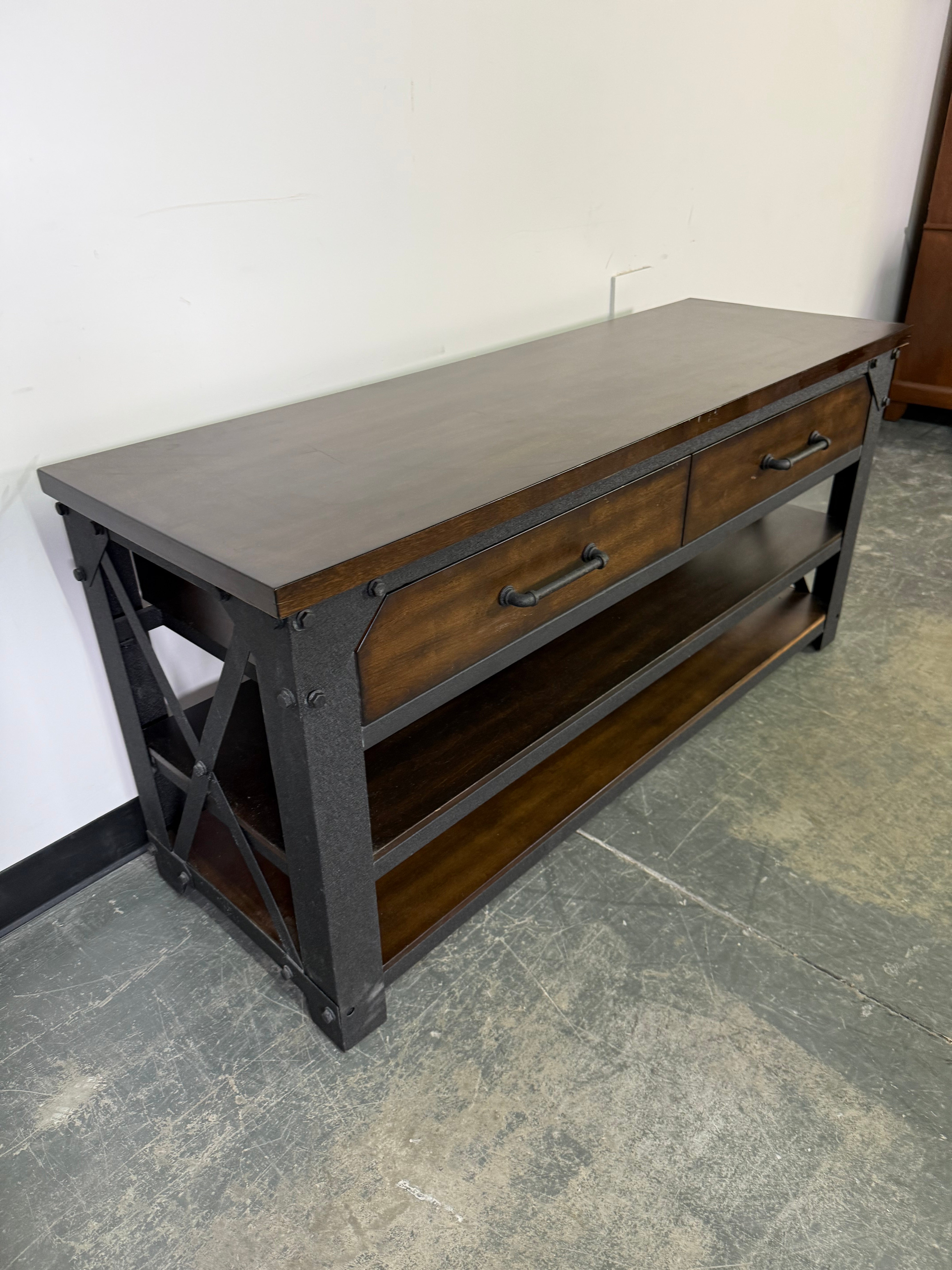 Rustic Industrial TV Stand / Console – Warm Wood & Metal Design