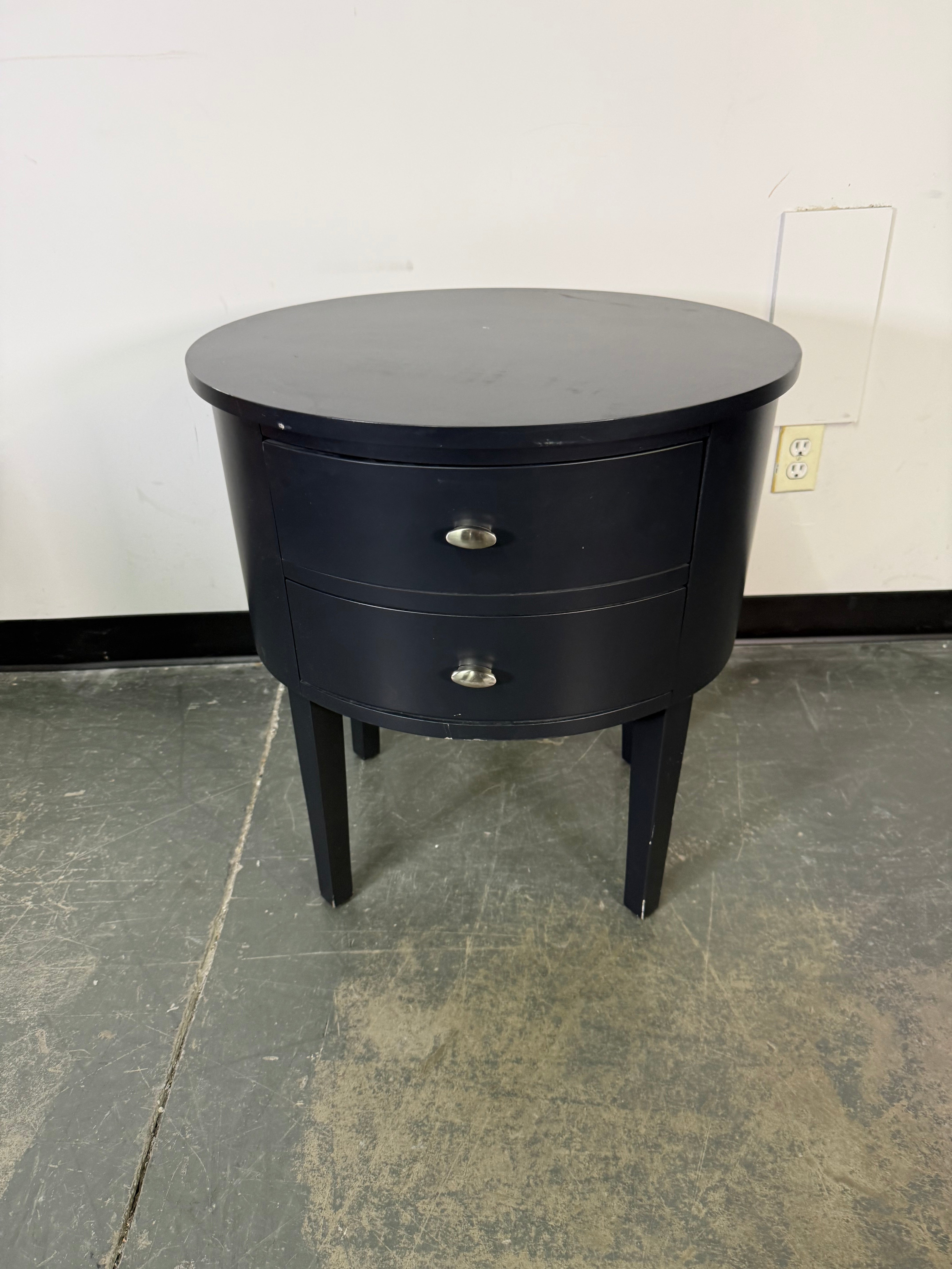 Modern Round Nightstand – Sleek Black w/ Hidden Storage