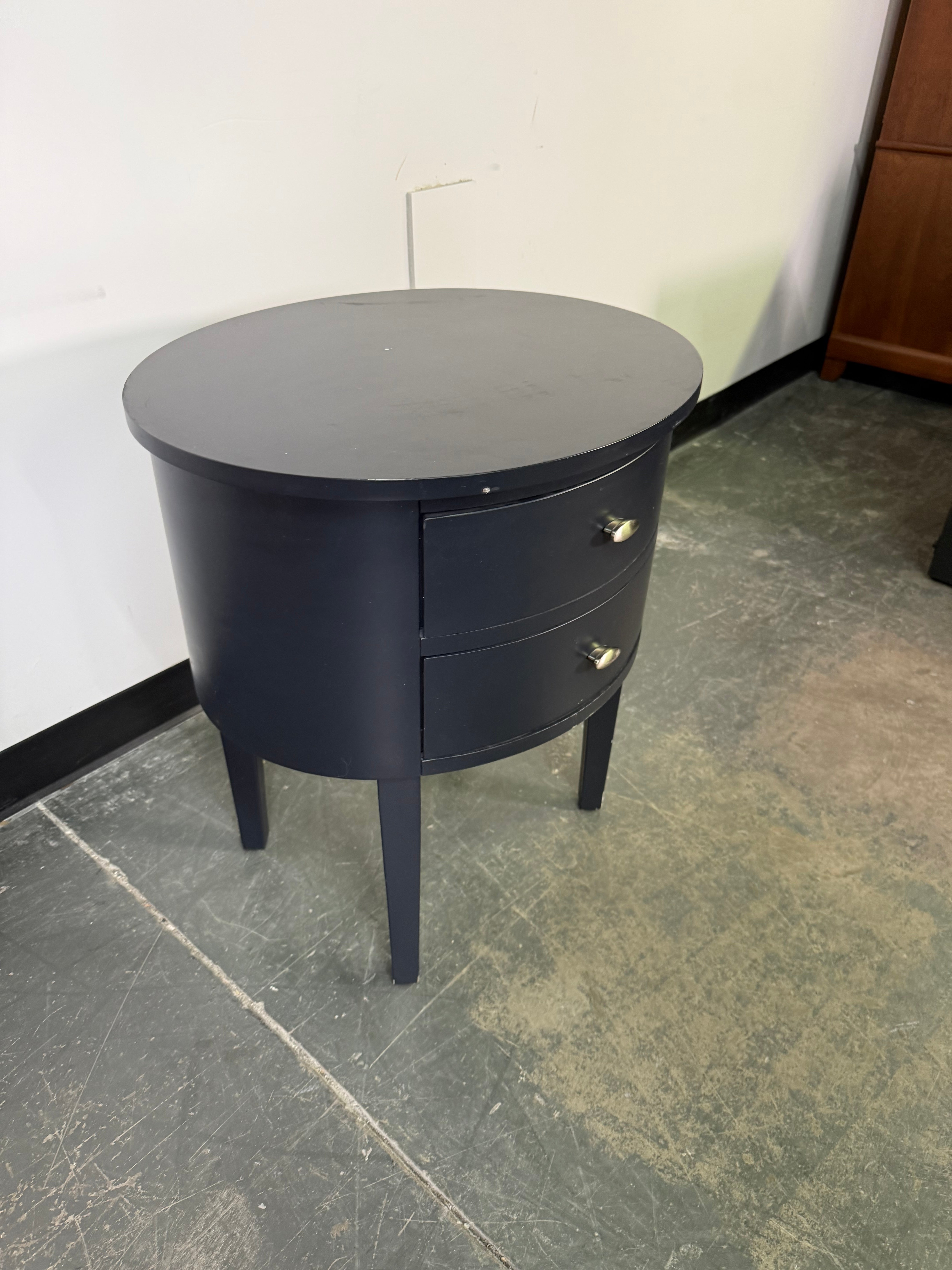 Modern Round Nightstand – Sleek Black w/ Hidden Storage