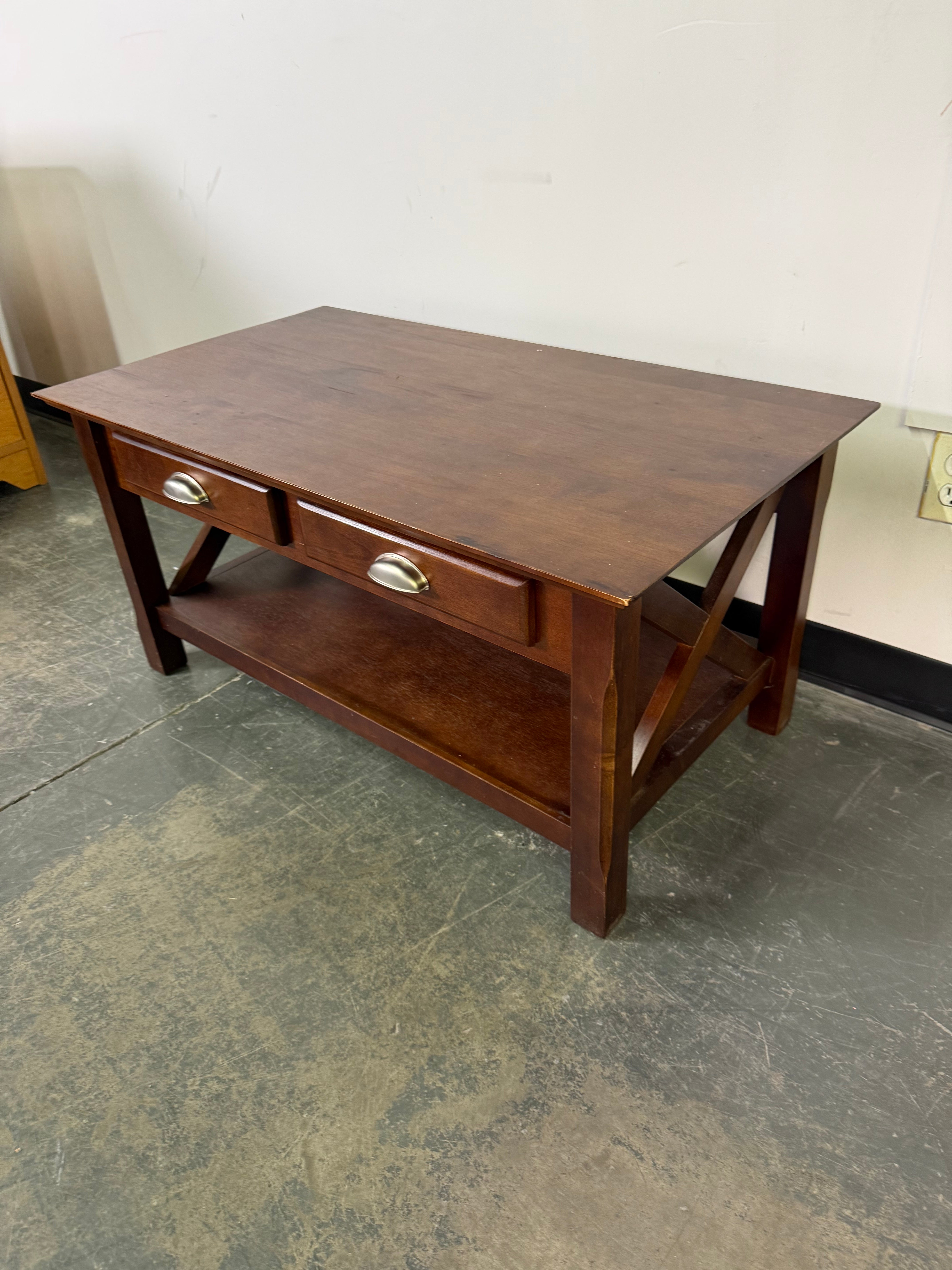 Warm Rustic Coffee Table w/ Storage & Shelf