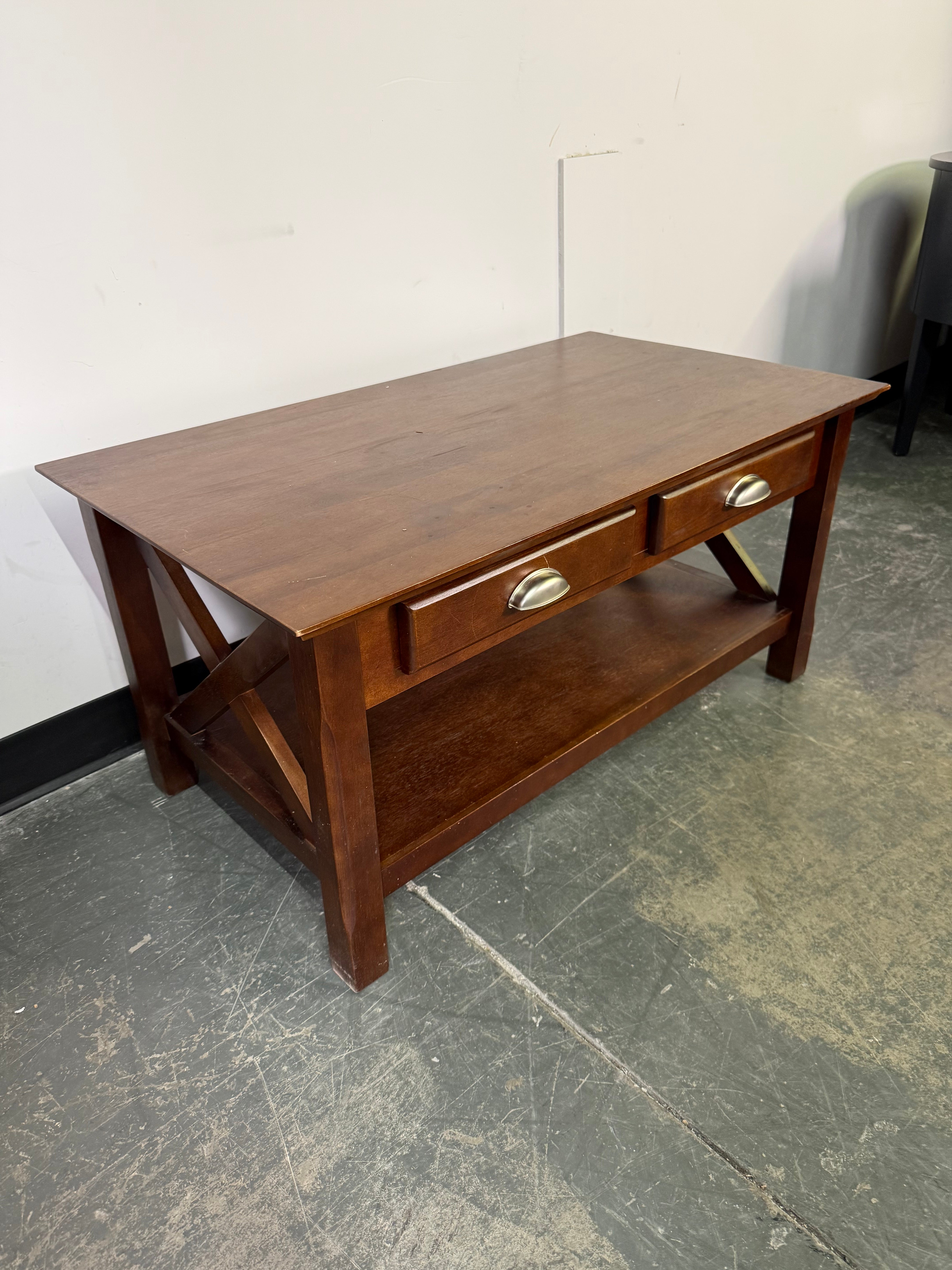 Warm Rustic Coffee Table w/ Storage & Shelf