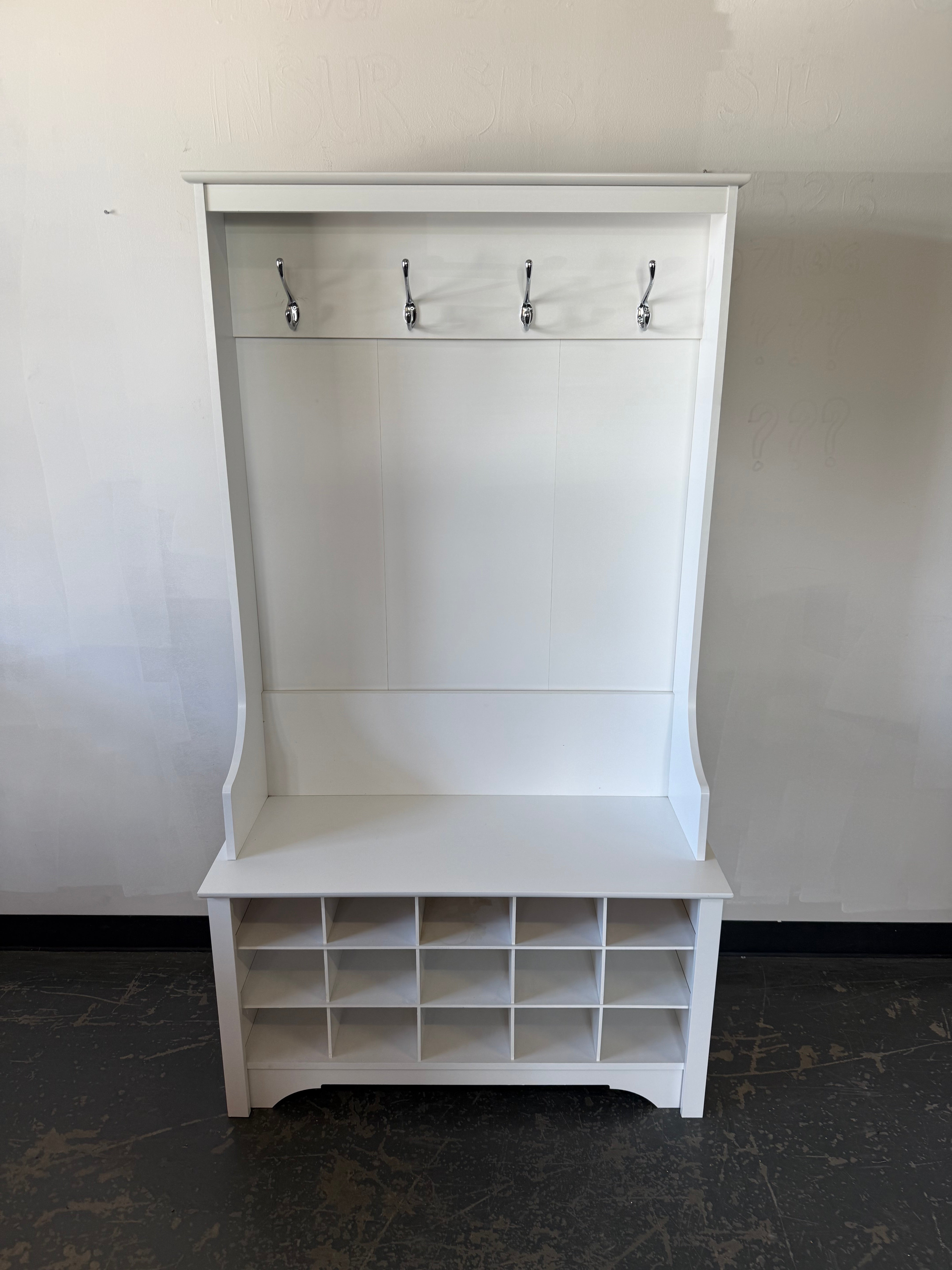 Modern White Entryway Hall Tree Bench