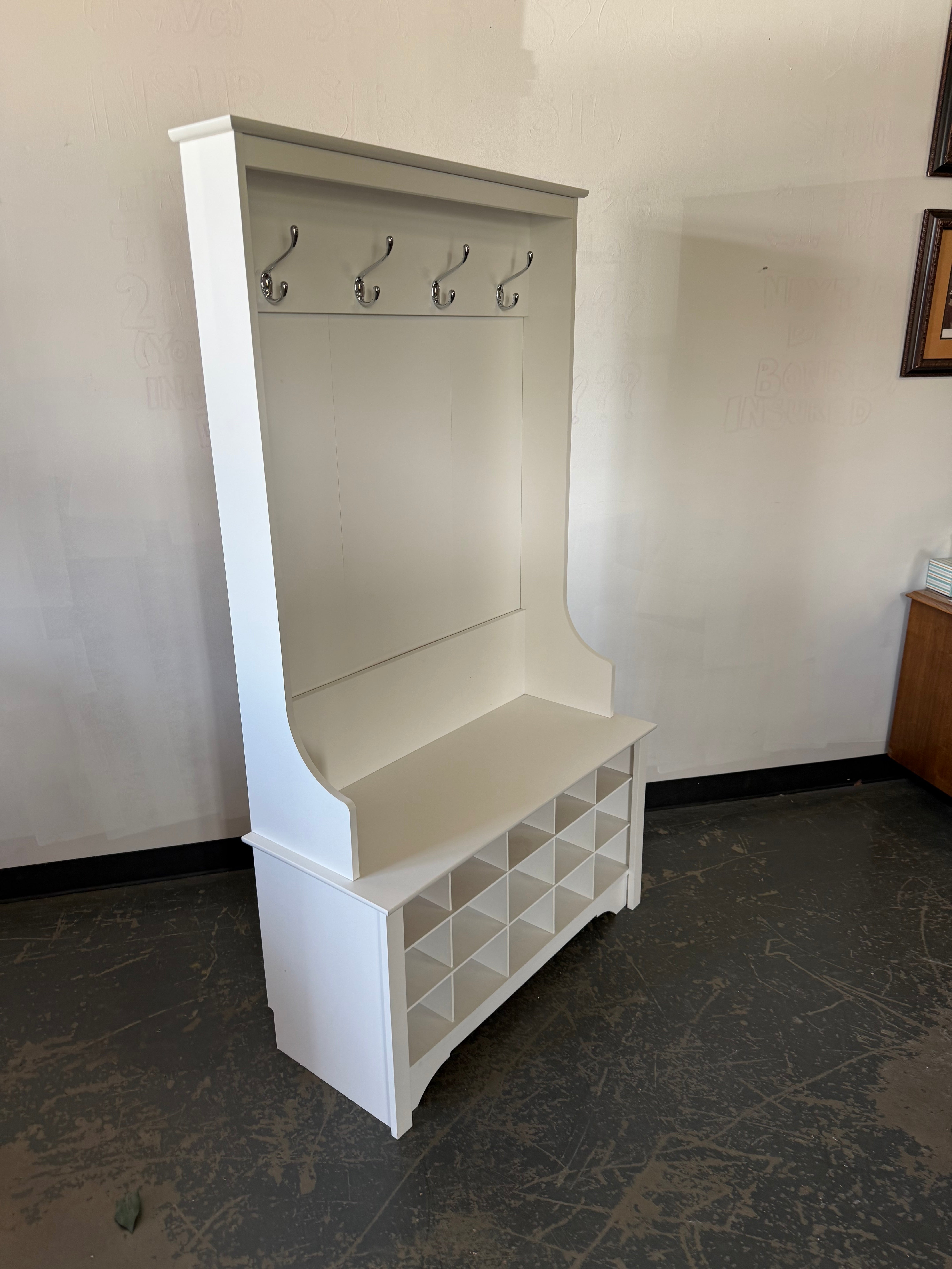 Modern White Entryway Hall Tree Bench