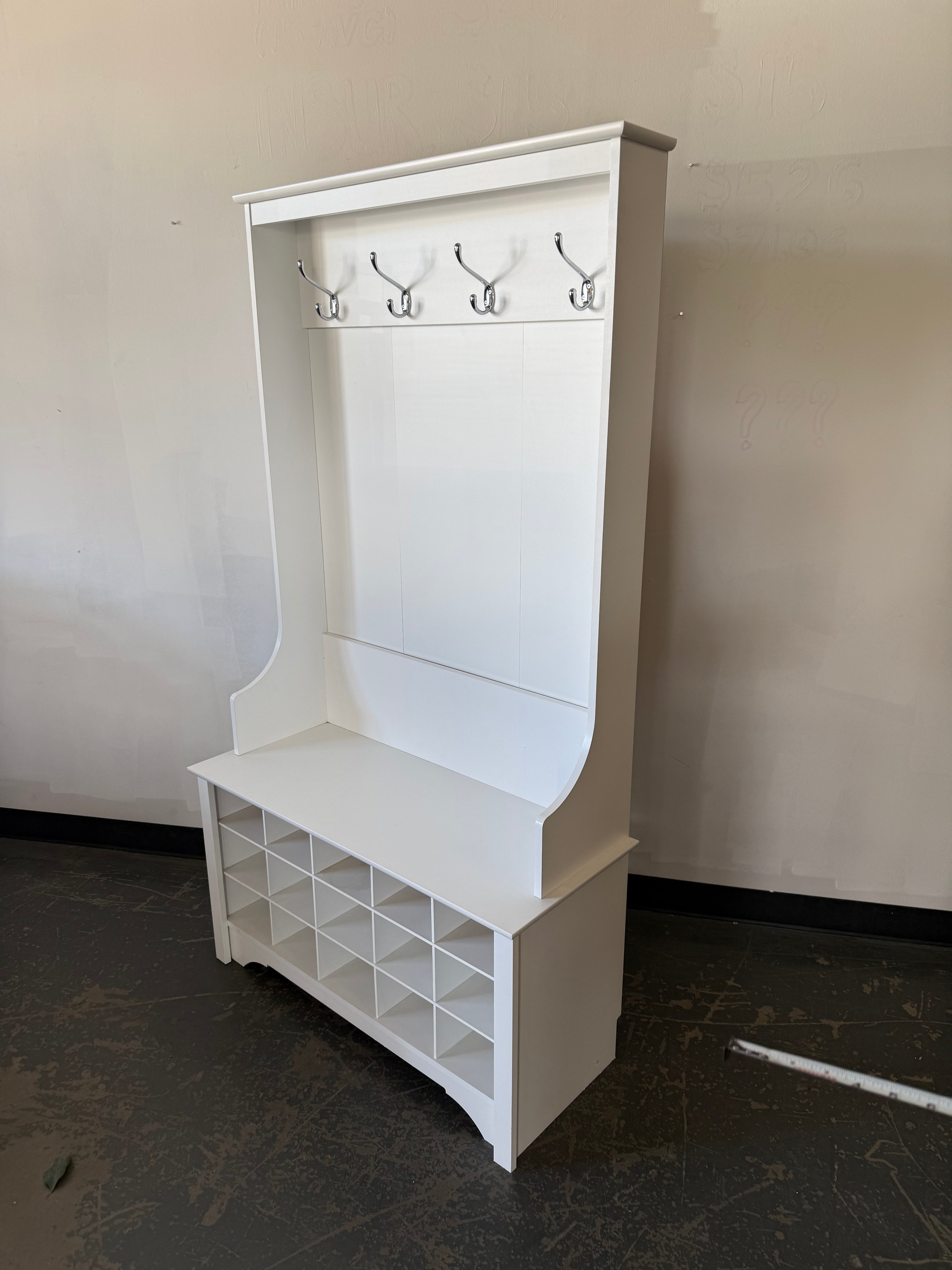 Modern White Entryway Hall Tree Bench
