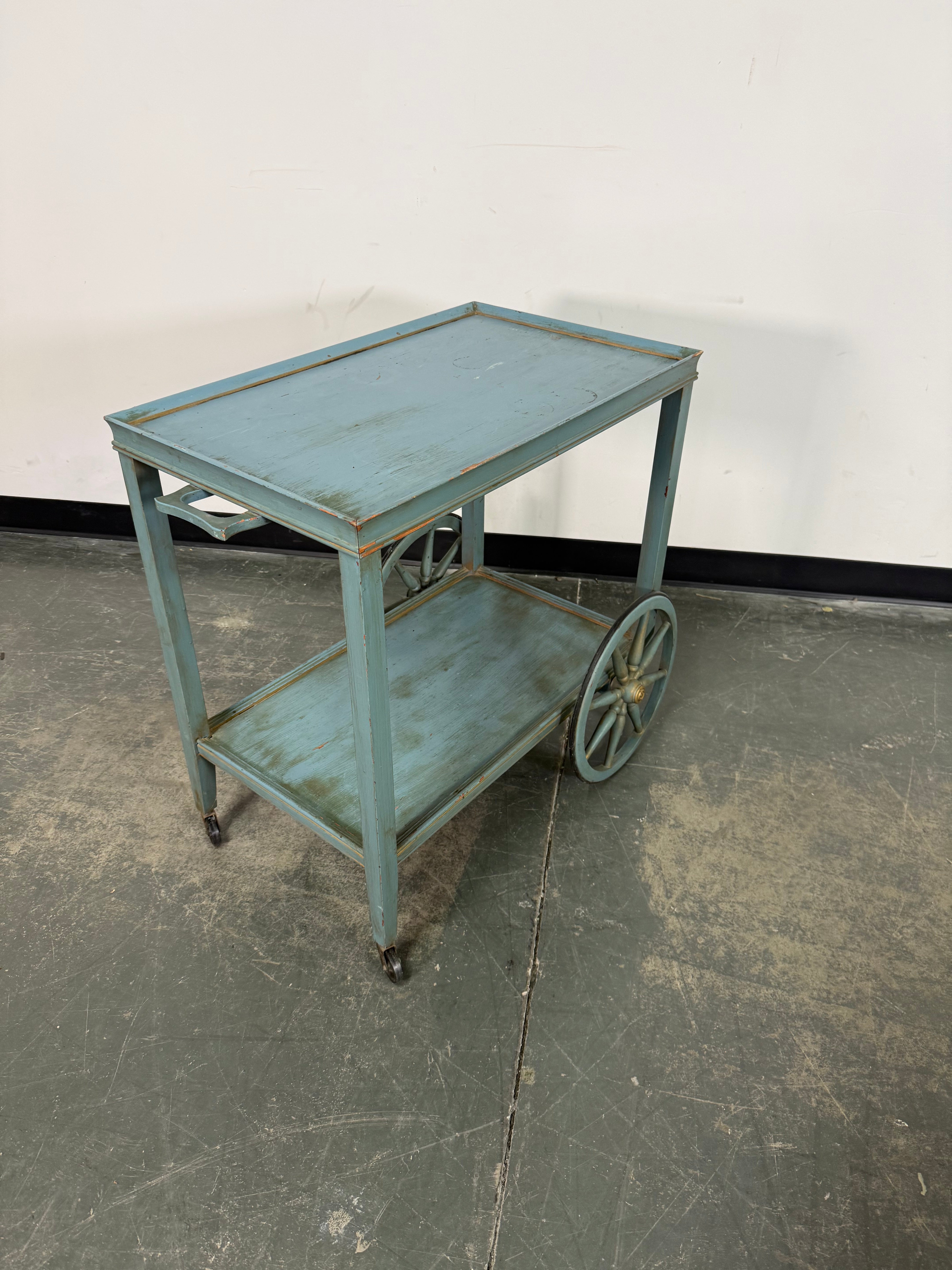 Vintage Coastal Blue Bar Cart