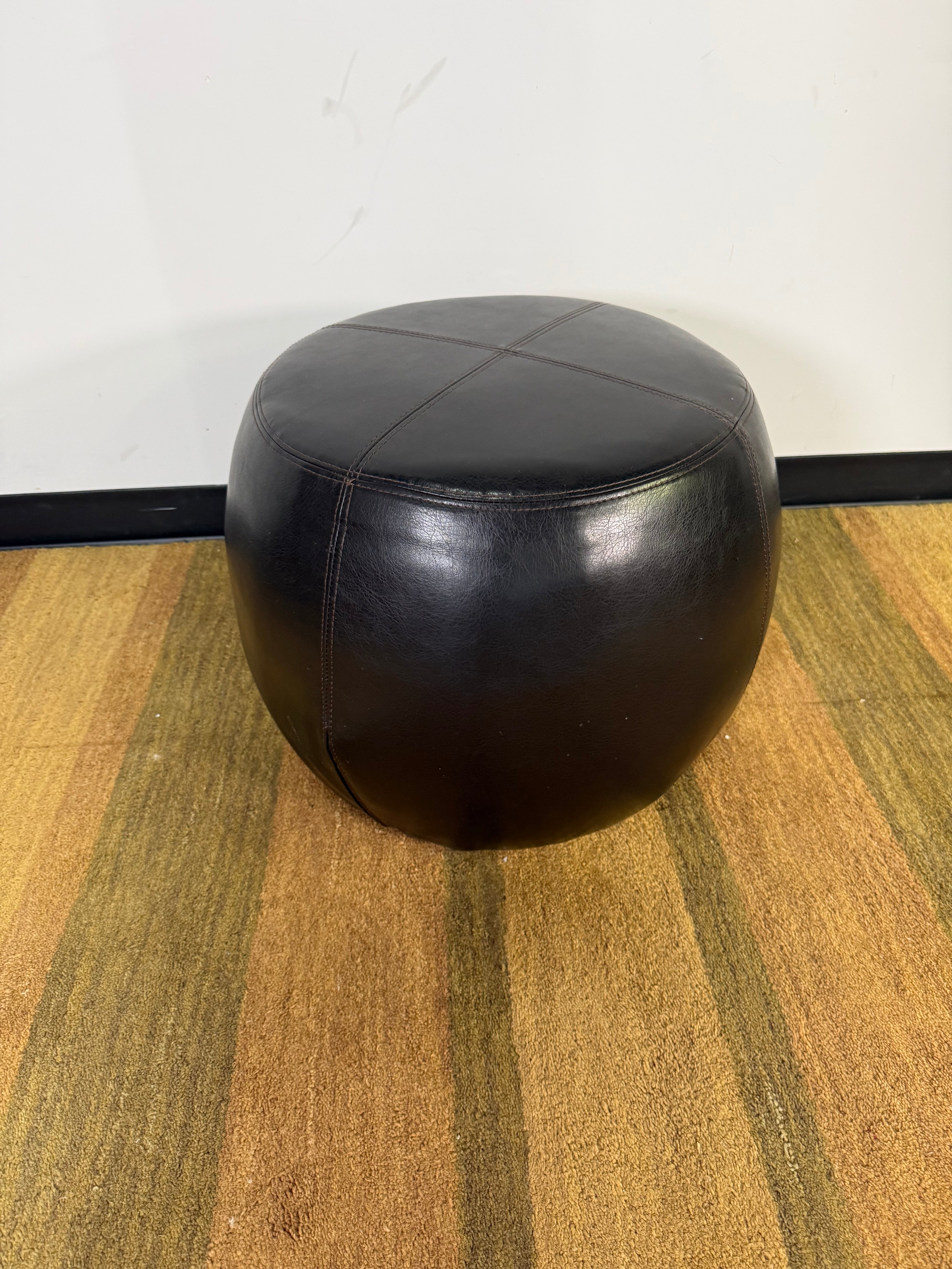Round Faux Leather Ottoman