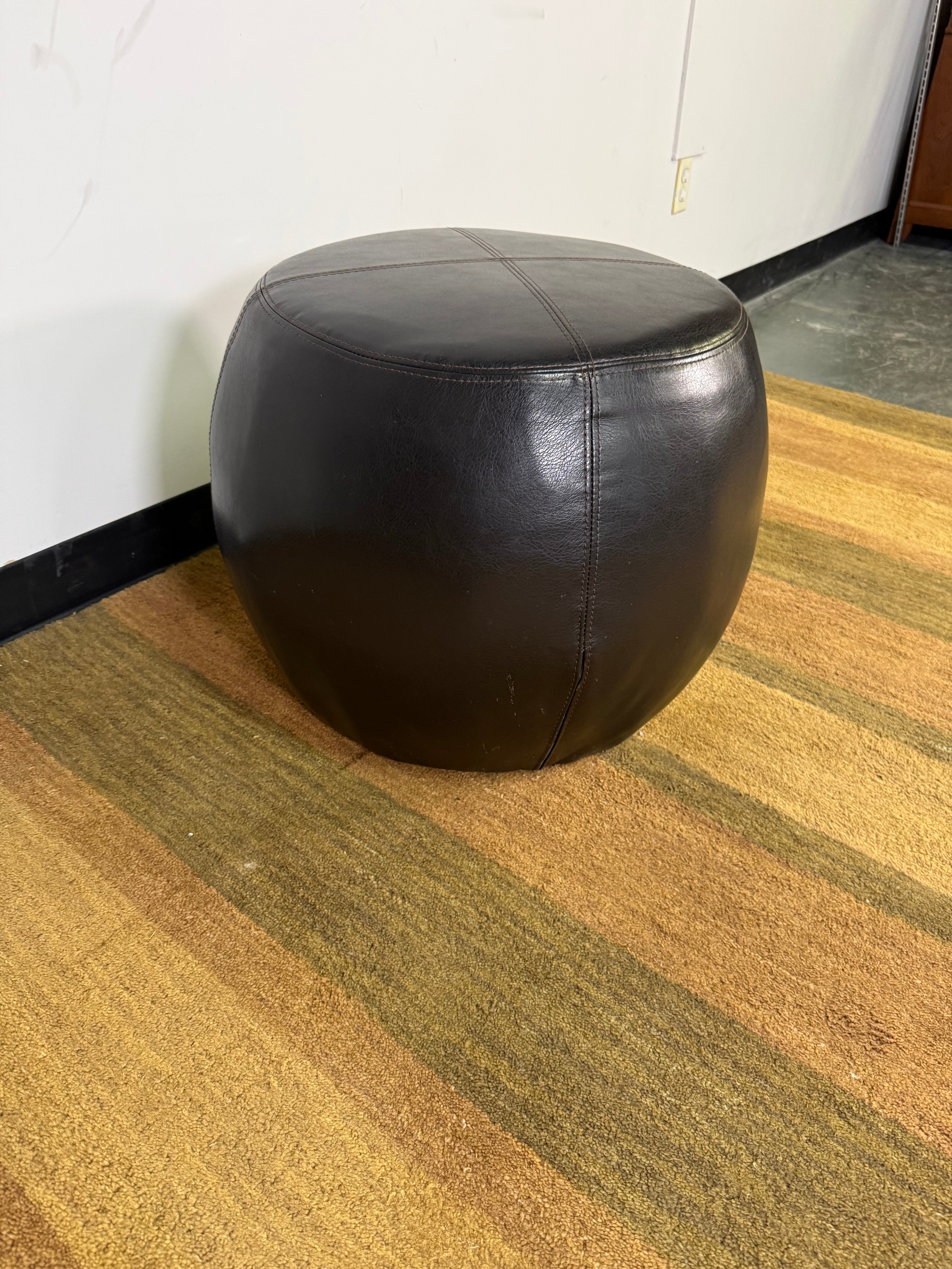 Round Faux Leather Ottoman