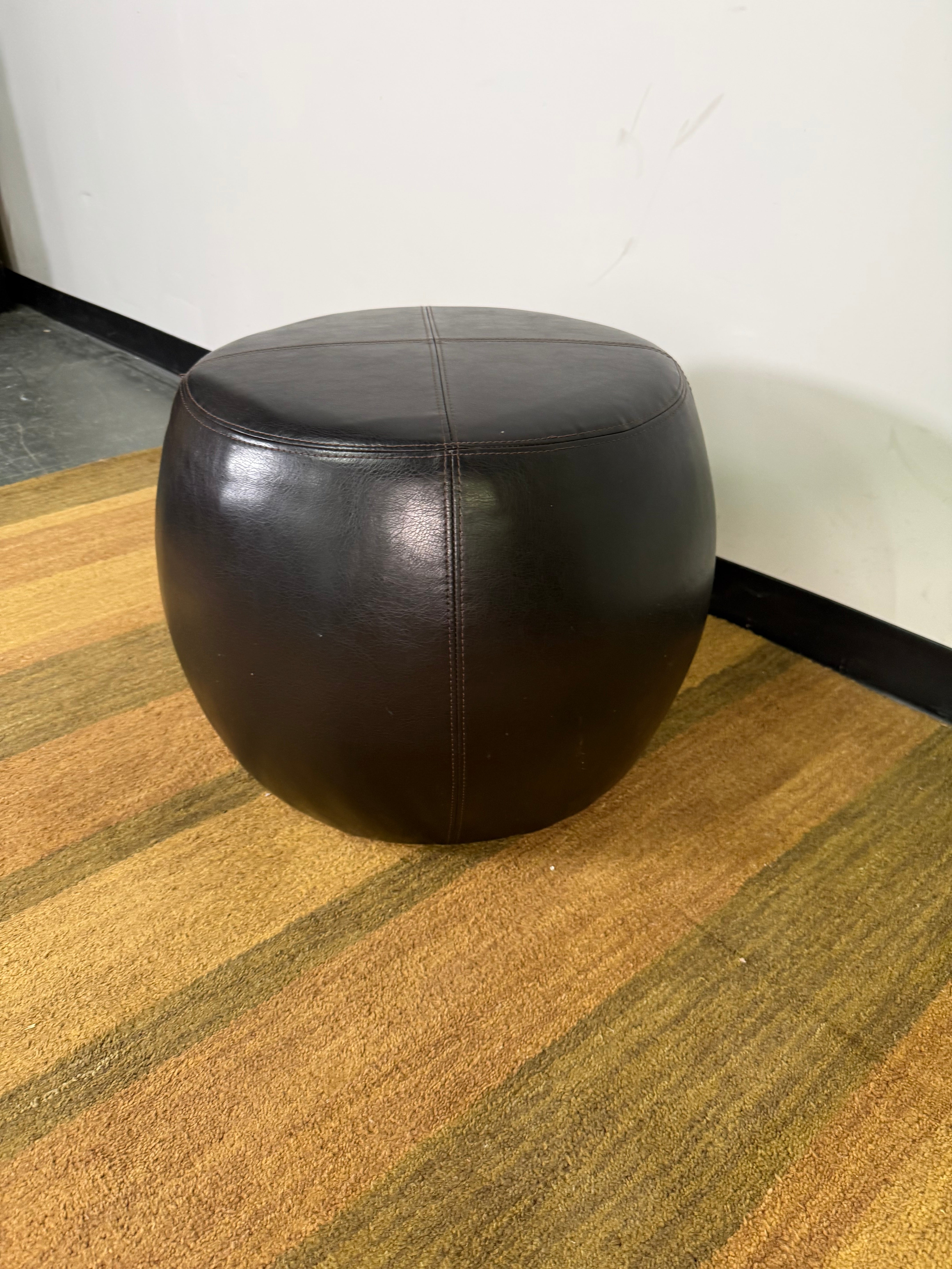 Round Faux Leather Ottoman