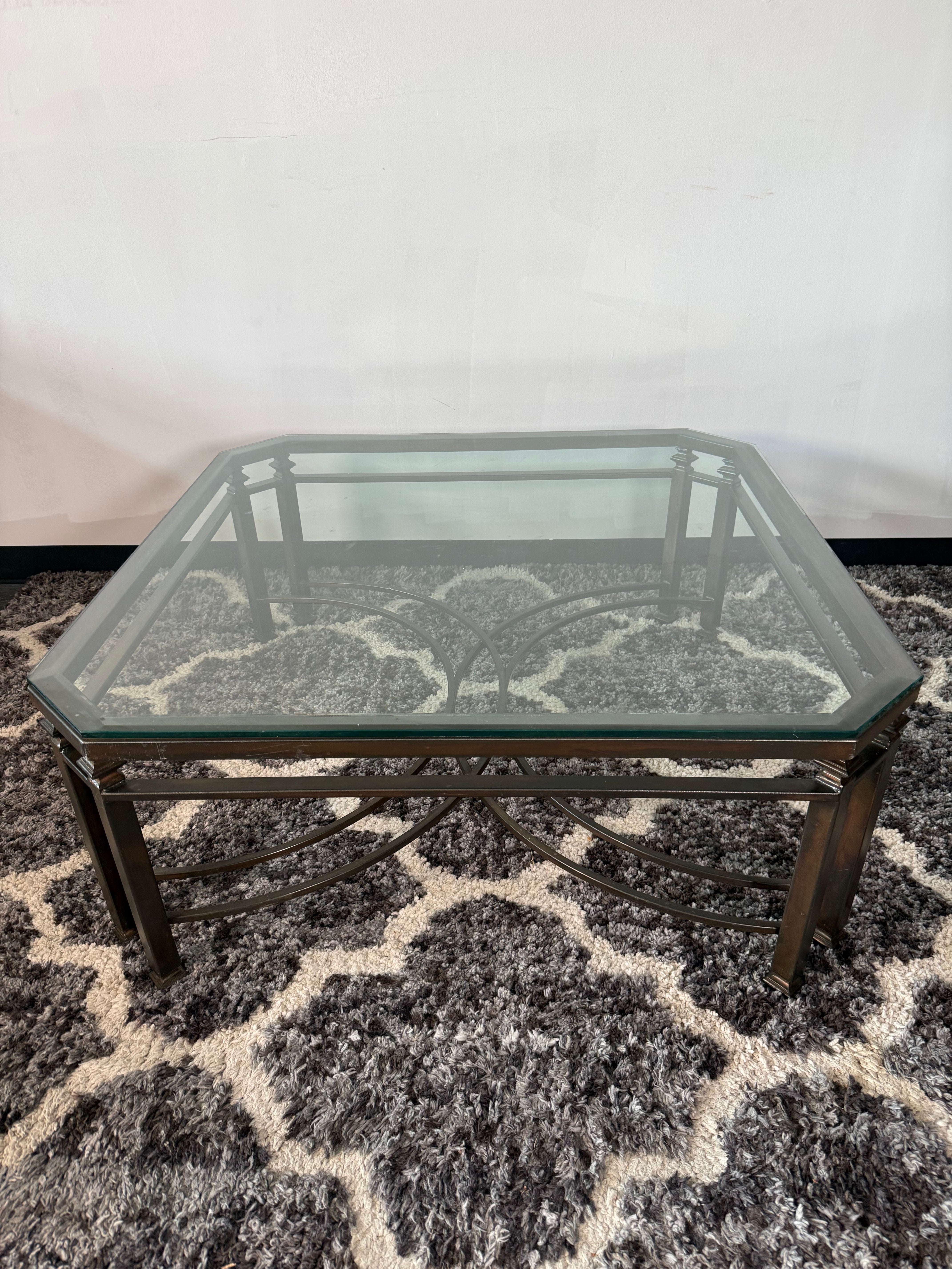 Bronze Metal & Glass Coffee Table