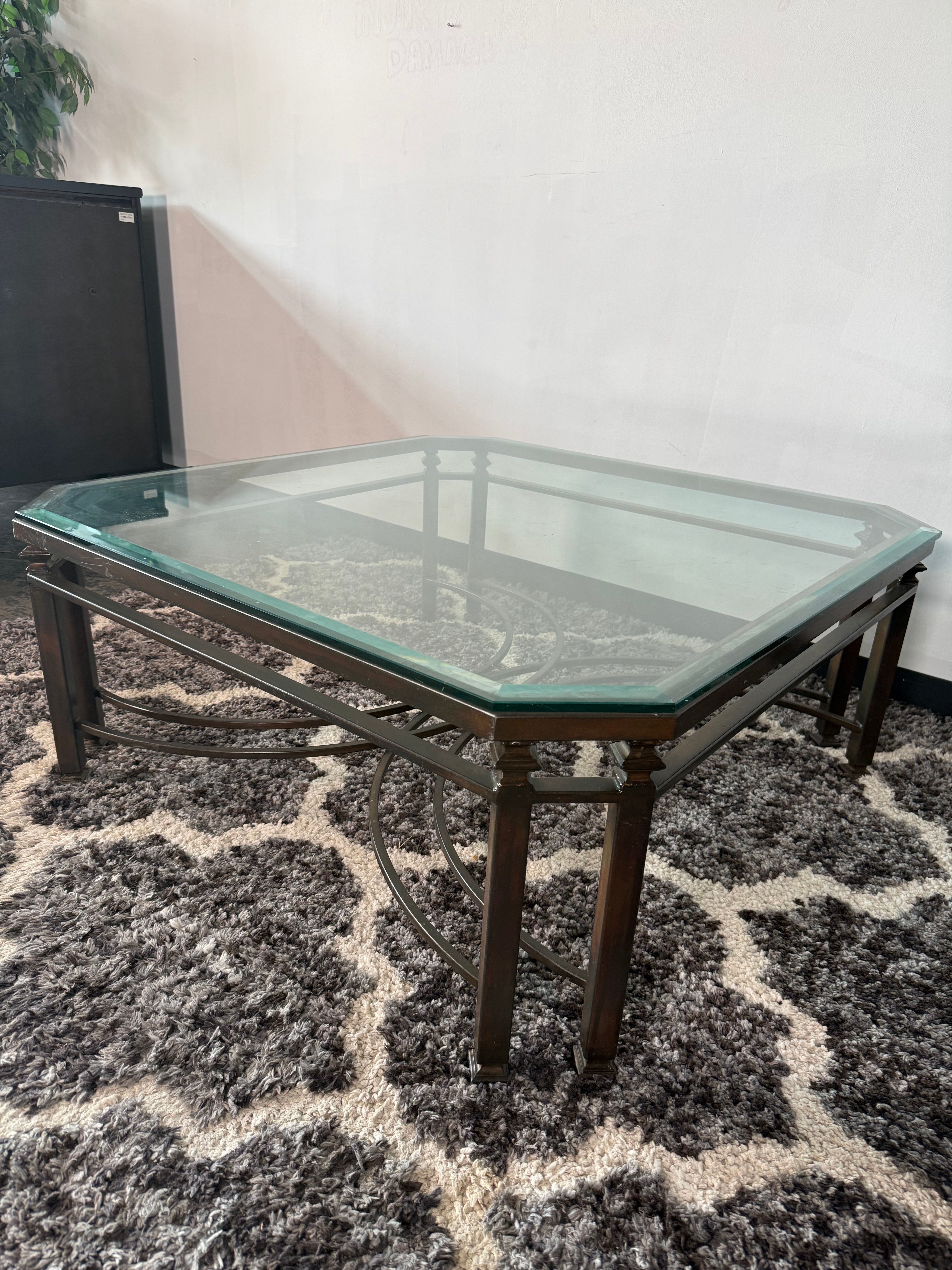 Bronze Metal & Glass Coffee Table