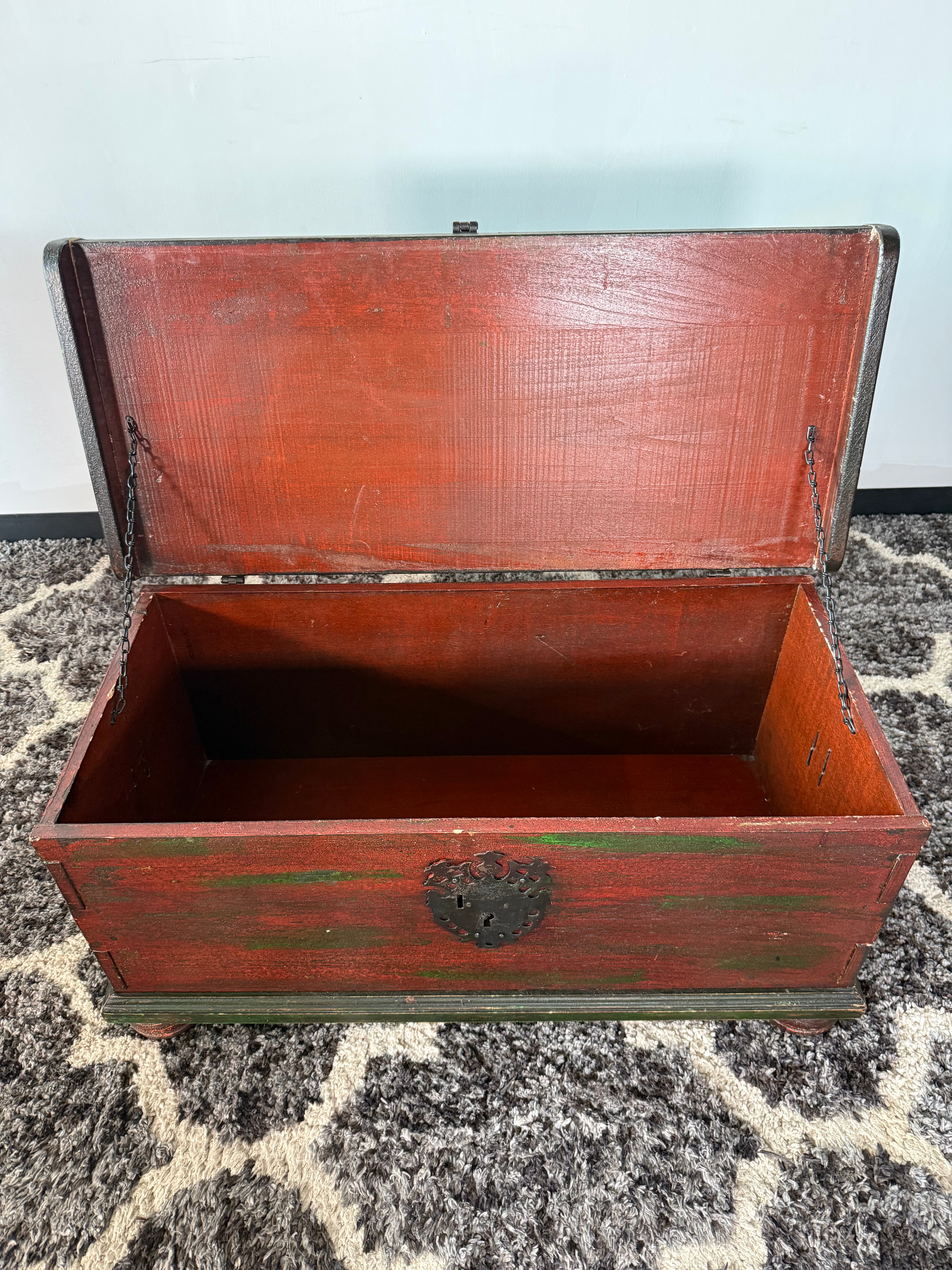 Antique-Style Painted Wood Storage Trunk