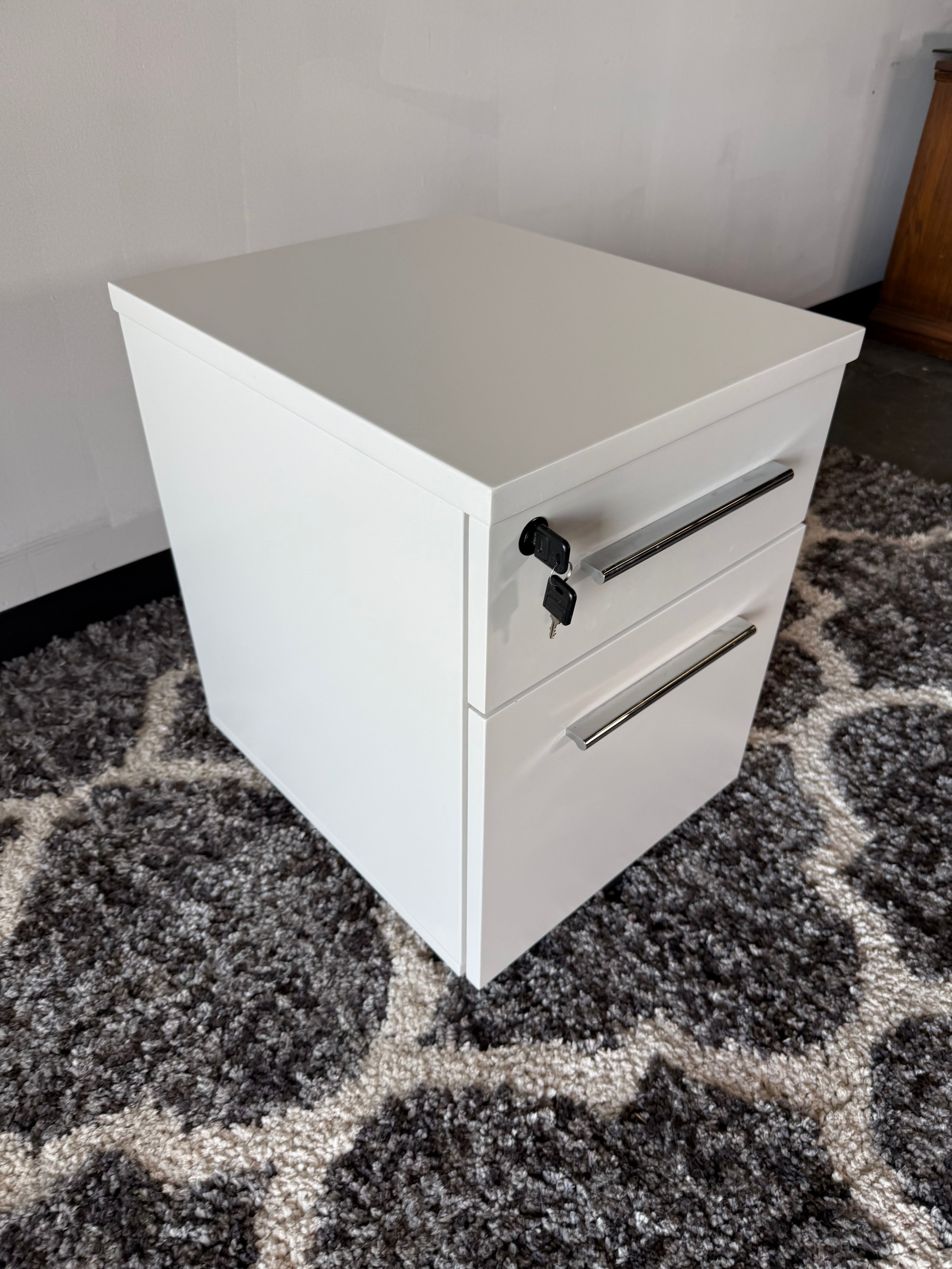 White Locking 2-Drawer Office Pedestal