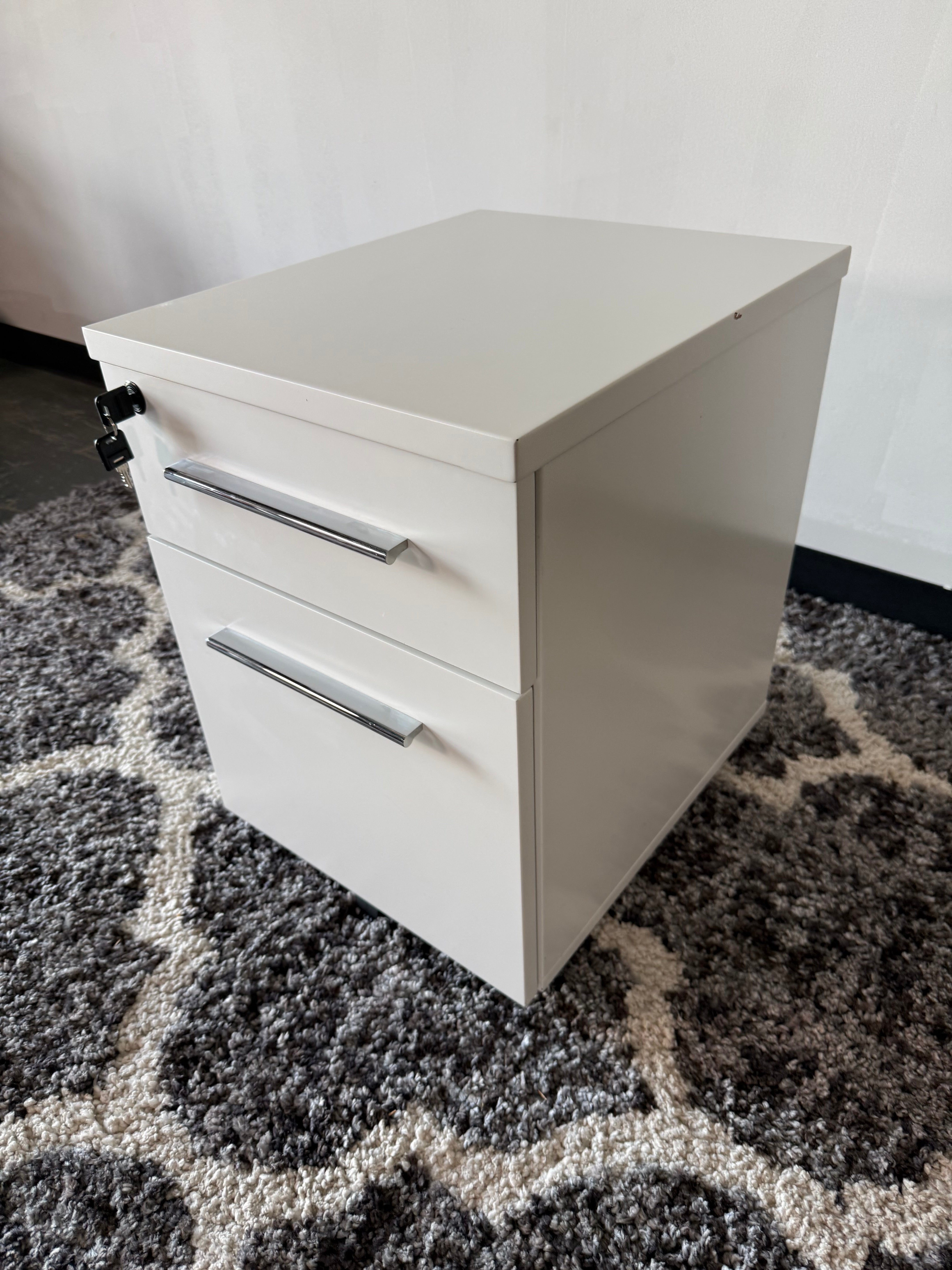 White Locking 2-Drawer Office Pedestal