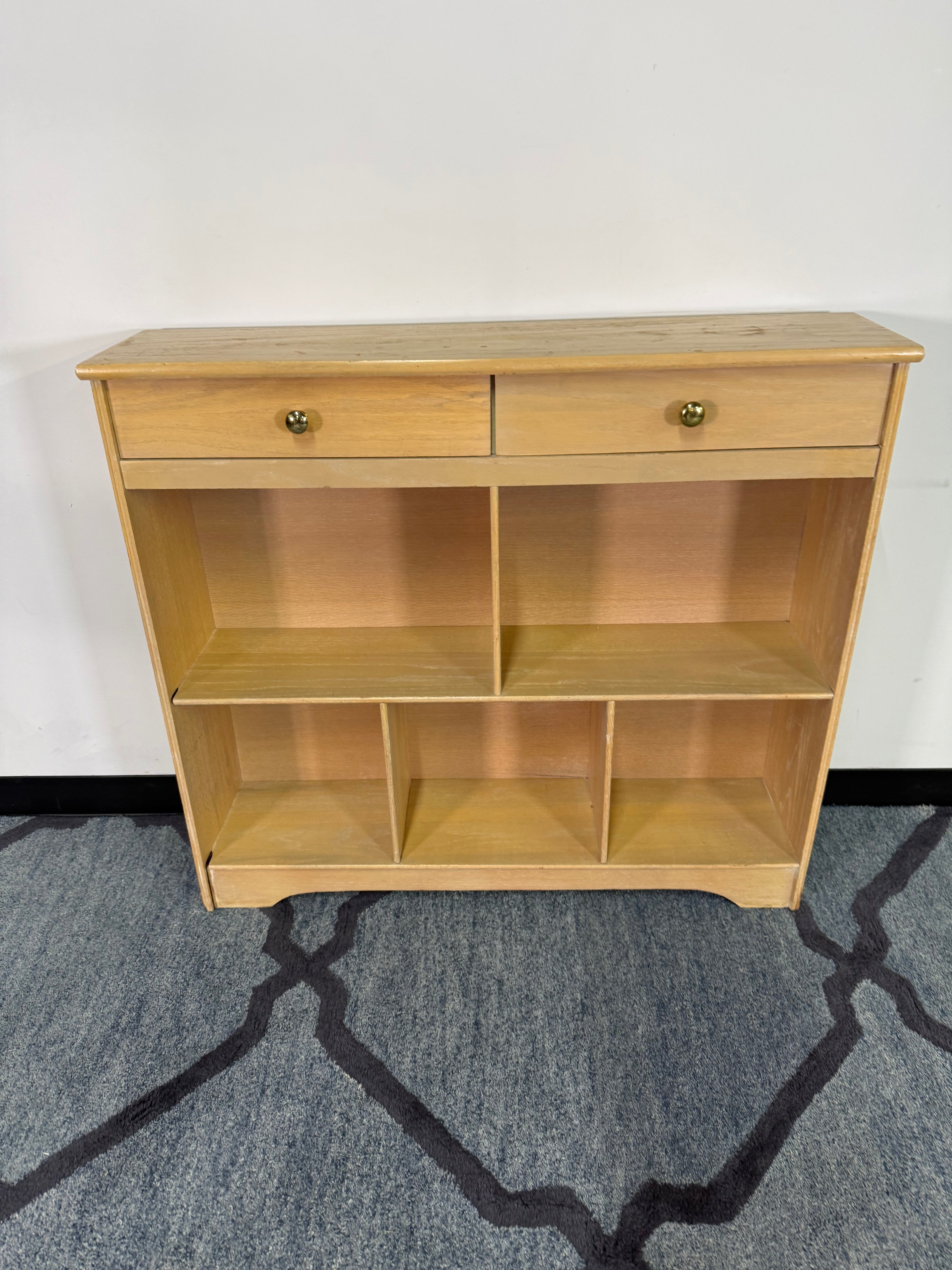 Vintage Blonde Wood Entryway Table with Cubby Storage