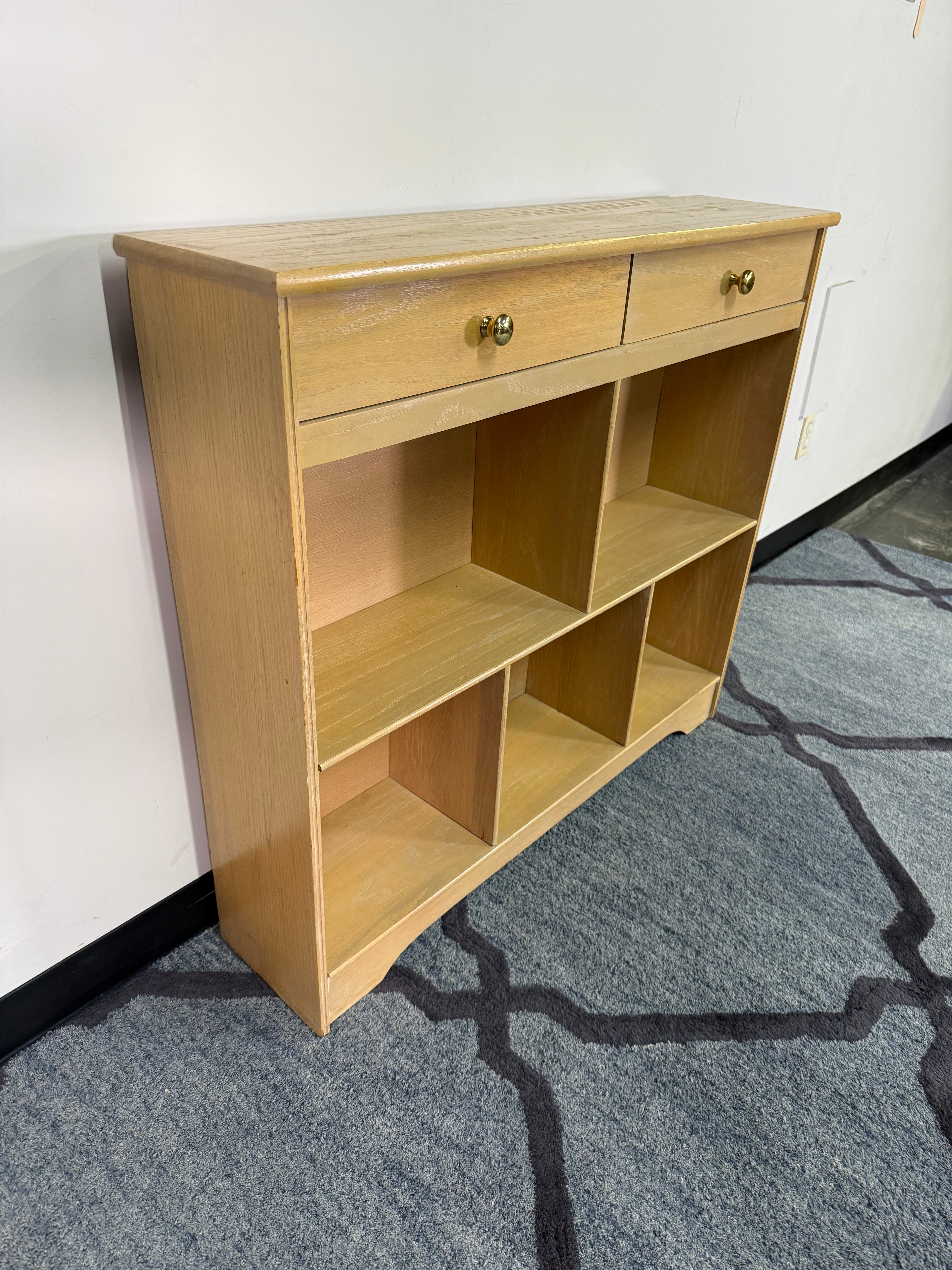 Vintage Blonde Wood Entryway Table with Cubby Storage