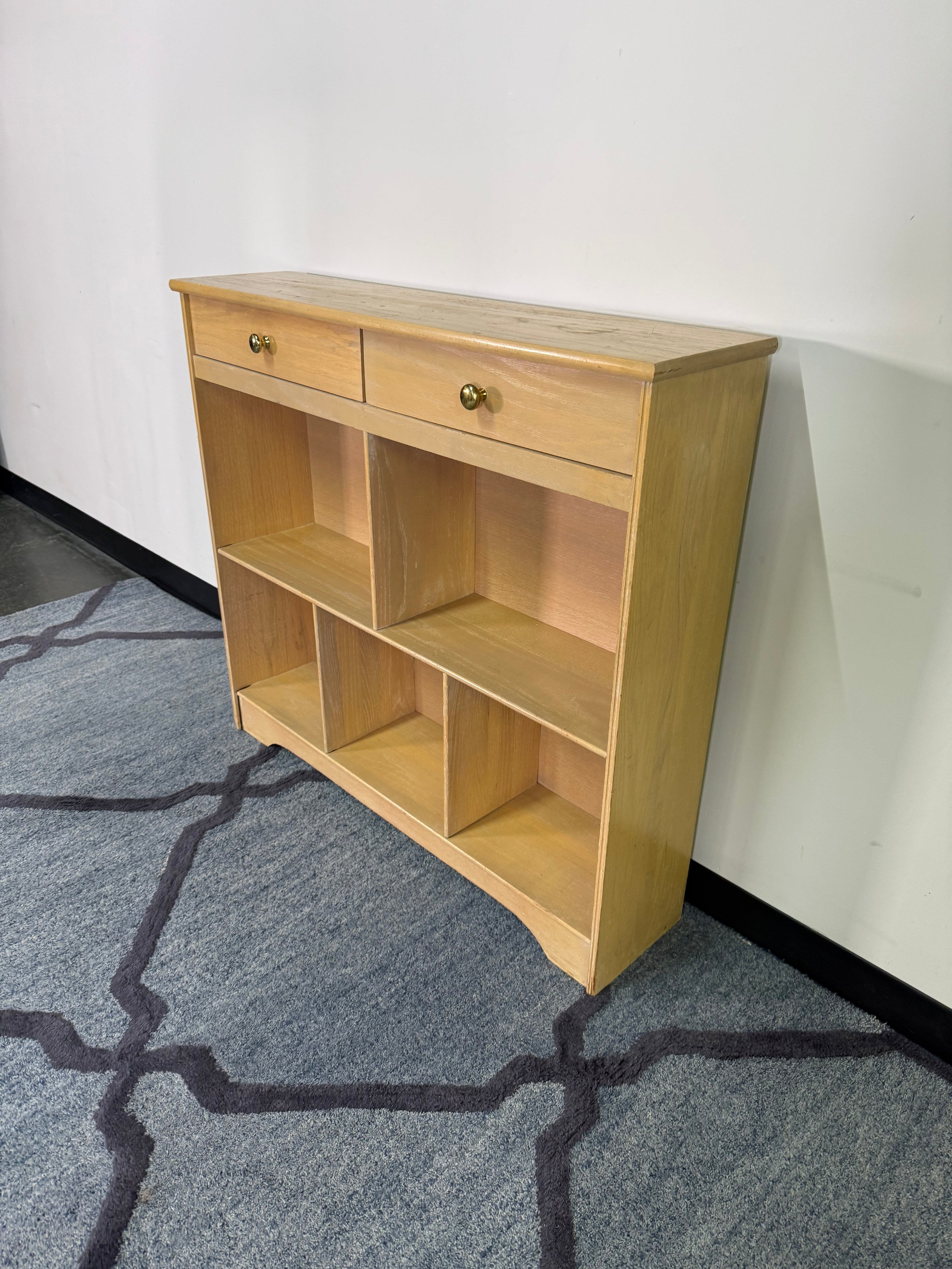 Vintage Blonde Wood Entryway Table with Cubby Storage
