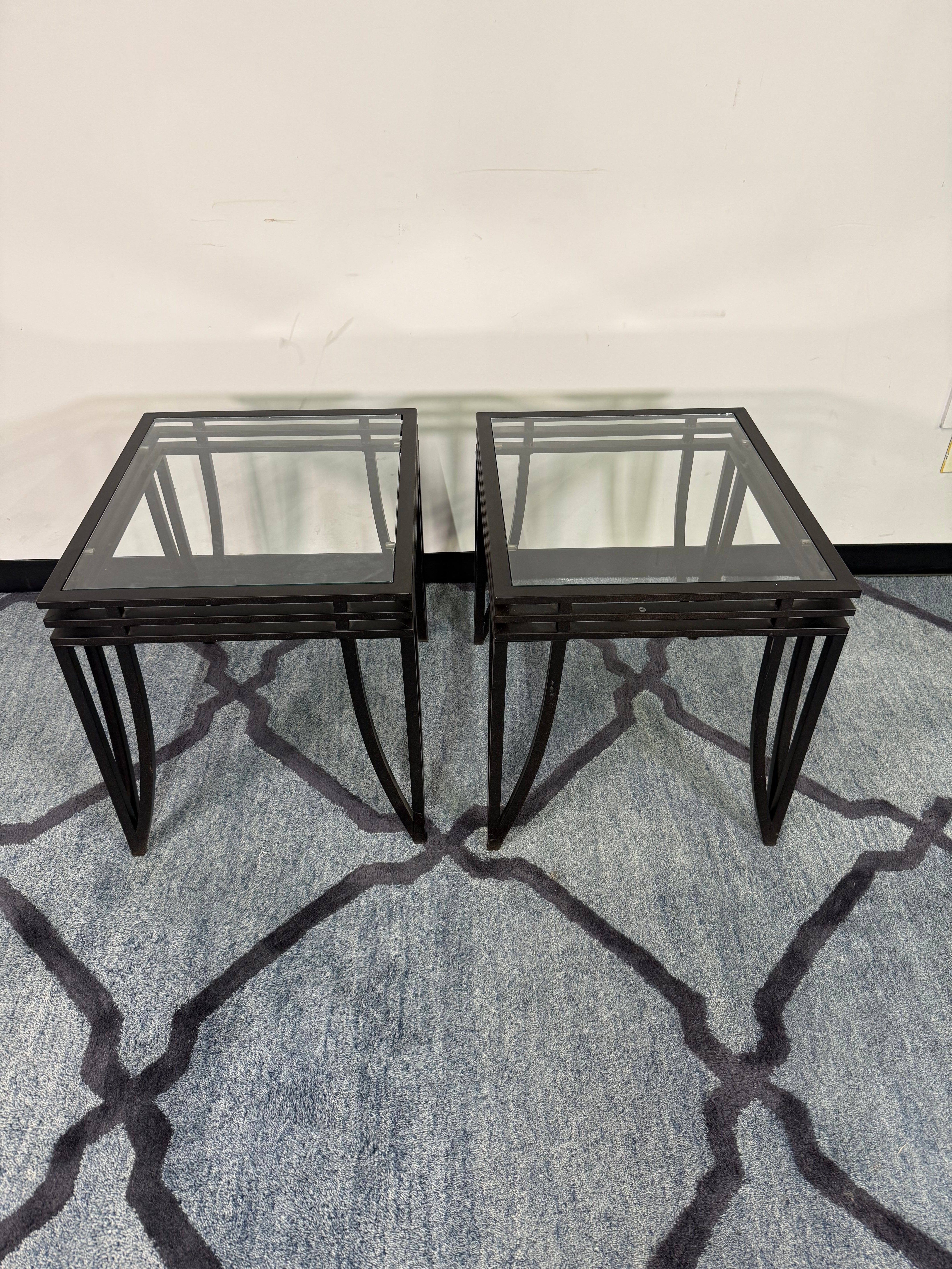 Pair of Black Metal & Glass End Tables