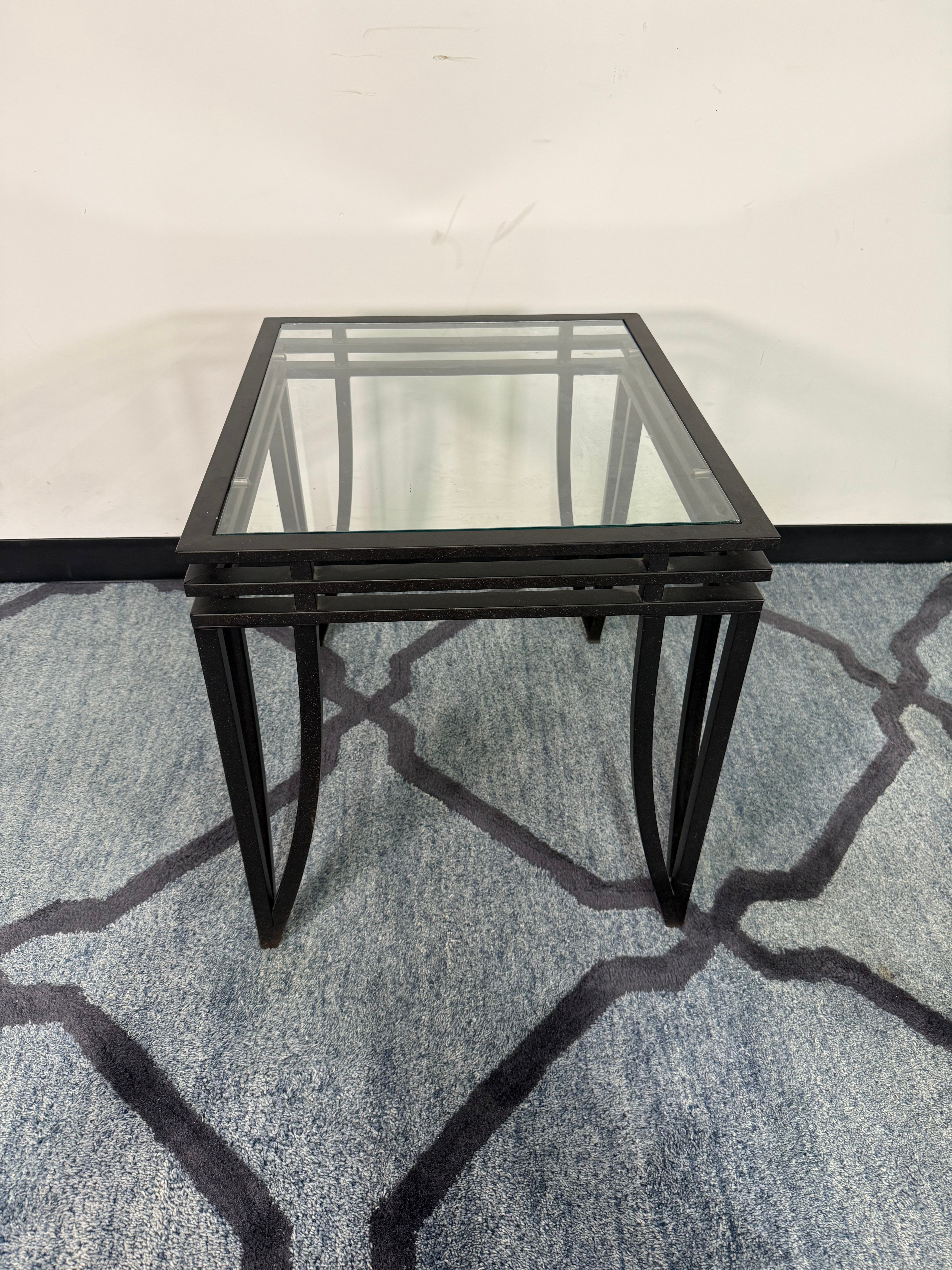 Pair of Black Metal & Glass End Tables