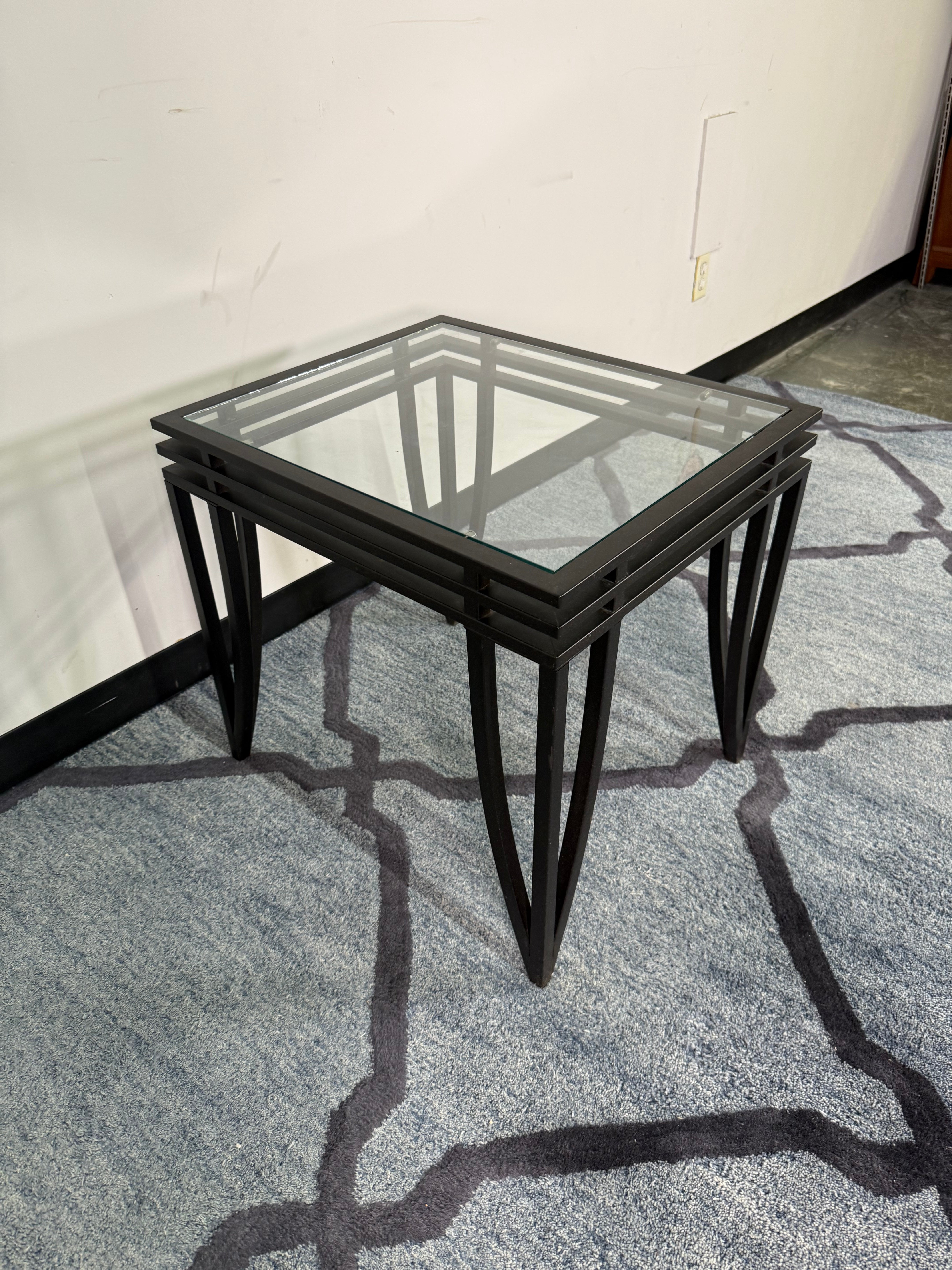 Pair of Black Metal & Glass End Tables