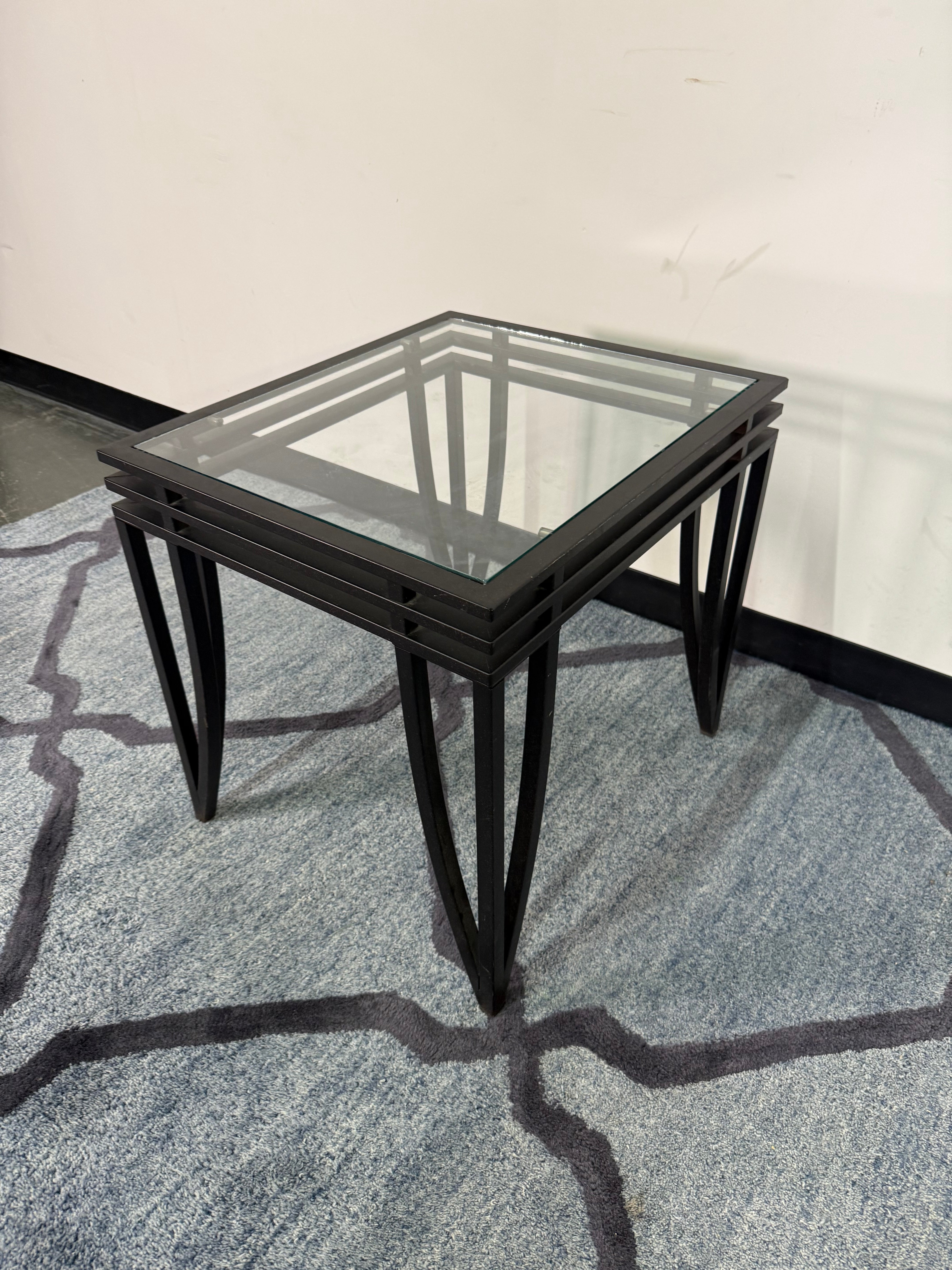 Pair of Black Metal & Glass End Tables