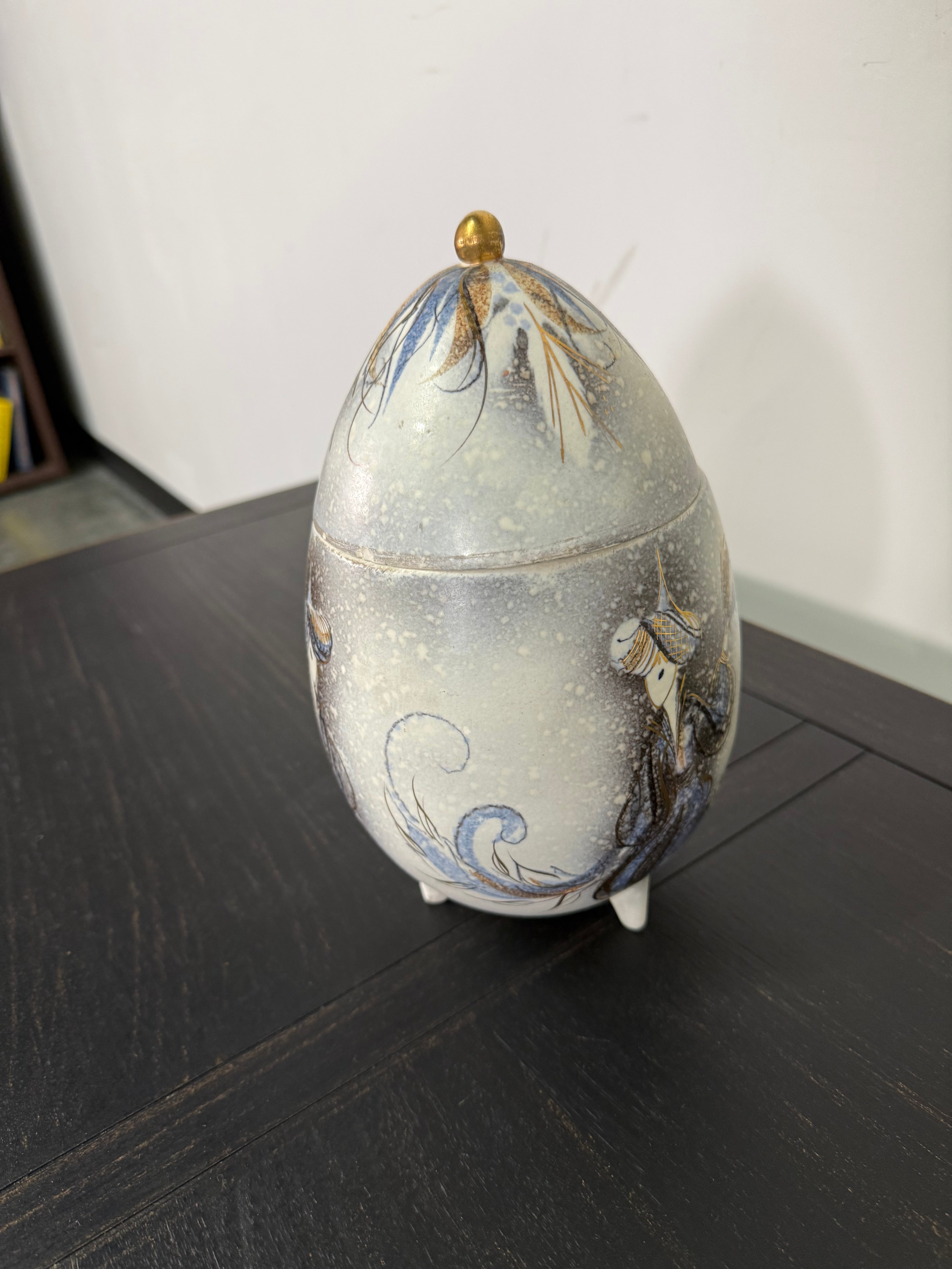 Hand-Painted Ceramic Egg Jar