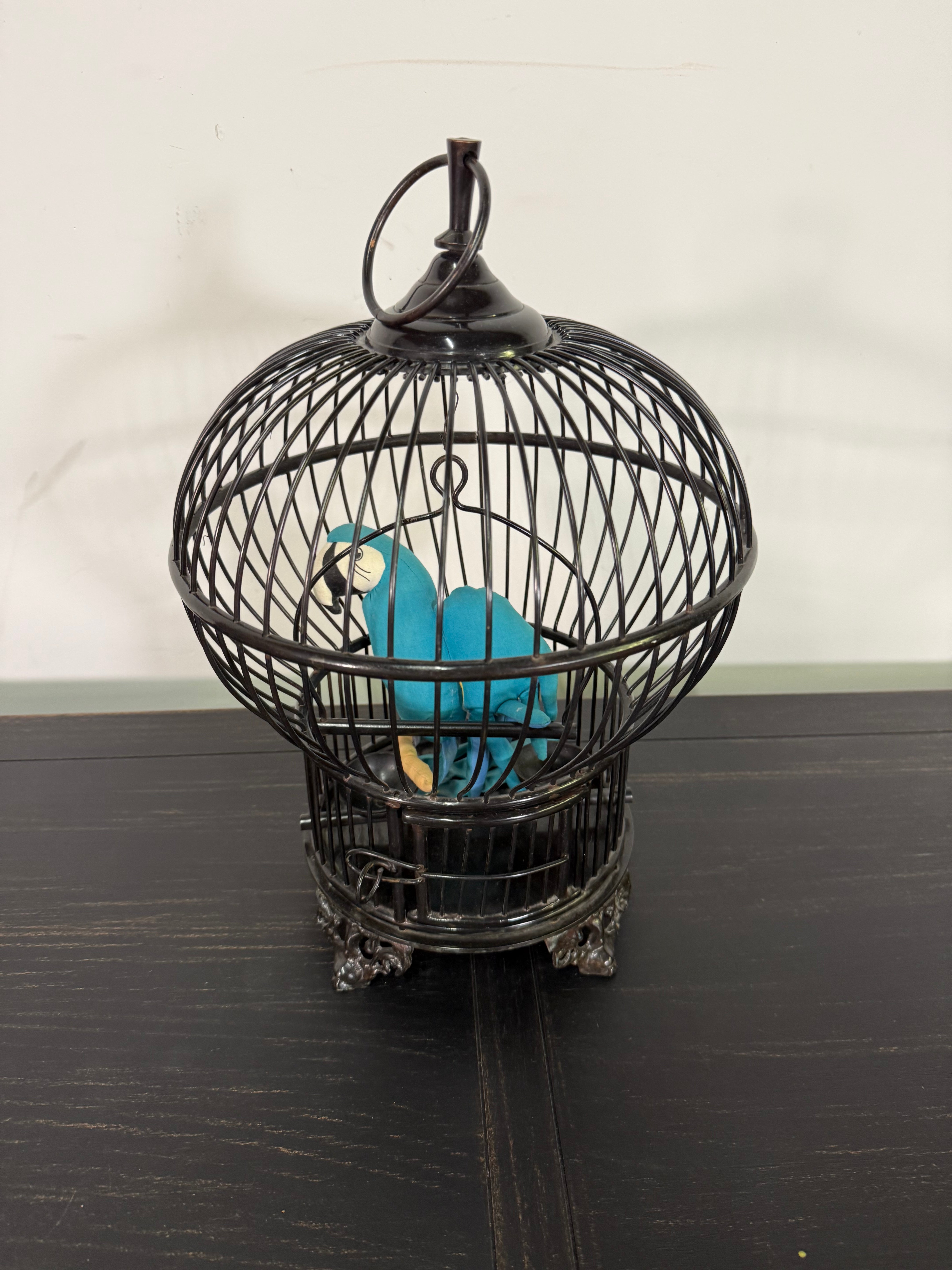 Decorative Vintage-Style Bird Cage with Parrot Figure